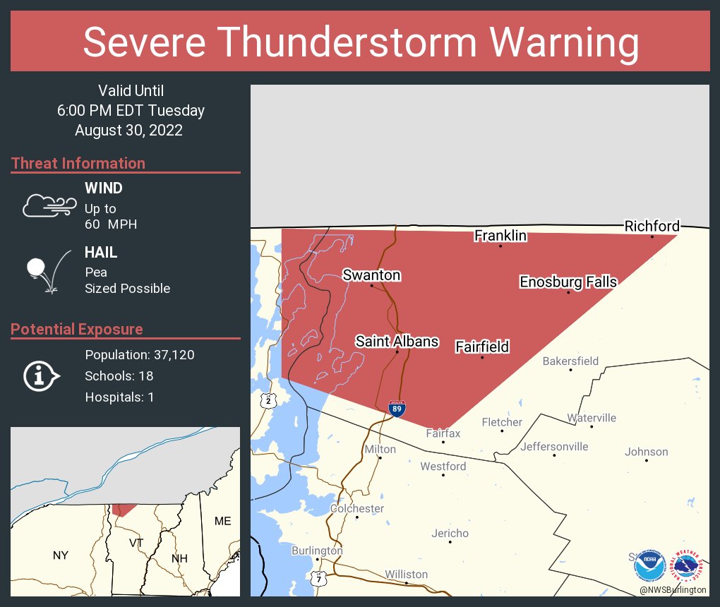 NWS Severe Tstorm on Twitter "Severe Thunderstorm Warning continues for Saint Albans VT