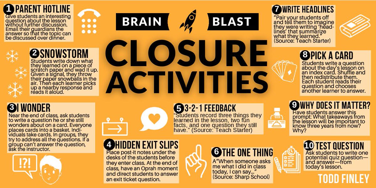 10 Closure Activities - Make a Lasting Impression  |  Brain Blast
#closure #curriculum #engchat #elemchat #k12 #middlegrades #edchat #teachers #education #teachertwitter