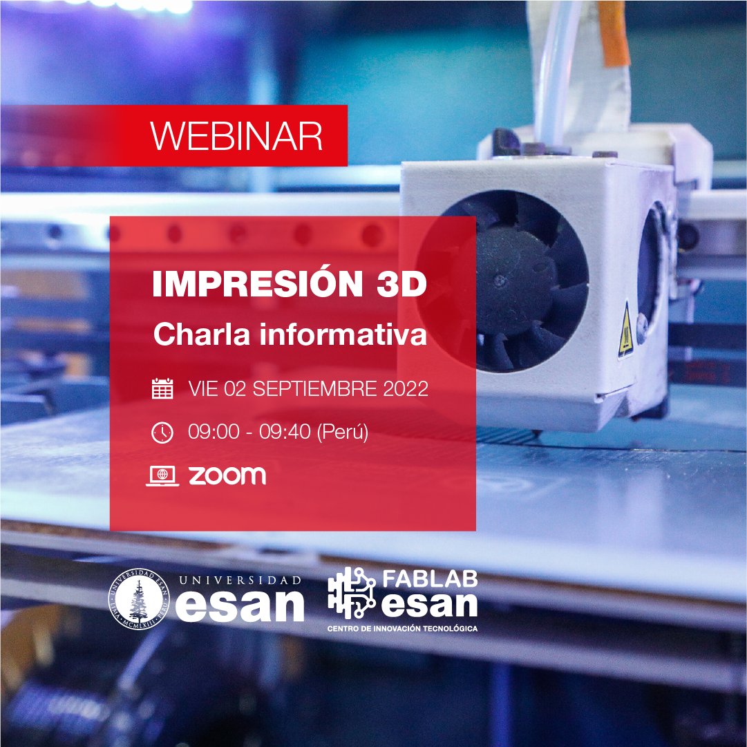fablabesan's tweet photo. Los esperamos en el webinar que estamos organizando sobre Impresión 3D, podrás resolver tus dudas. ¡No faltes!

Webinar Impresión 3D
📆 Viernes 2 de septiembre 2022
⏱ 9:00 - 9:40 hrs (Perú)
👉 Registro gratuito en: https://t.co/dXuIxyWTGH

#Impresion3D #3dprint #fablabesan https://t.co/FqzwQfzBKB