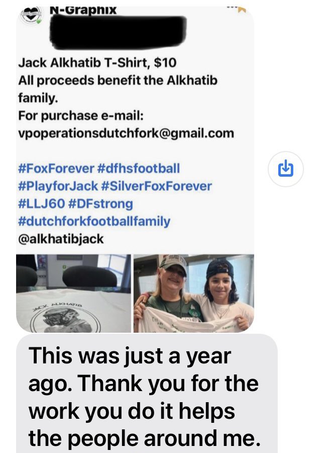 n_graphix's tweet photo. A note from my son.  Remembering Jack.
The fundraiser has come and gone but Jack lives on.  
#igiveashirt @dfhsfootball @dutchforkhigh https://t.co/HP3lBy92bP
