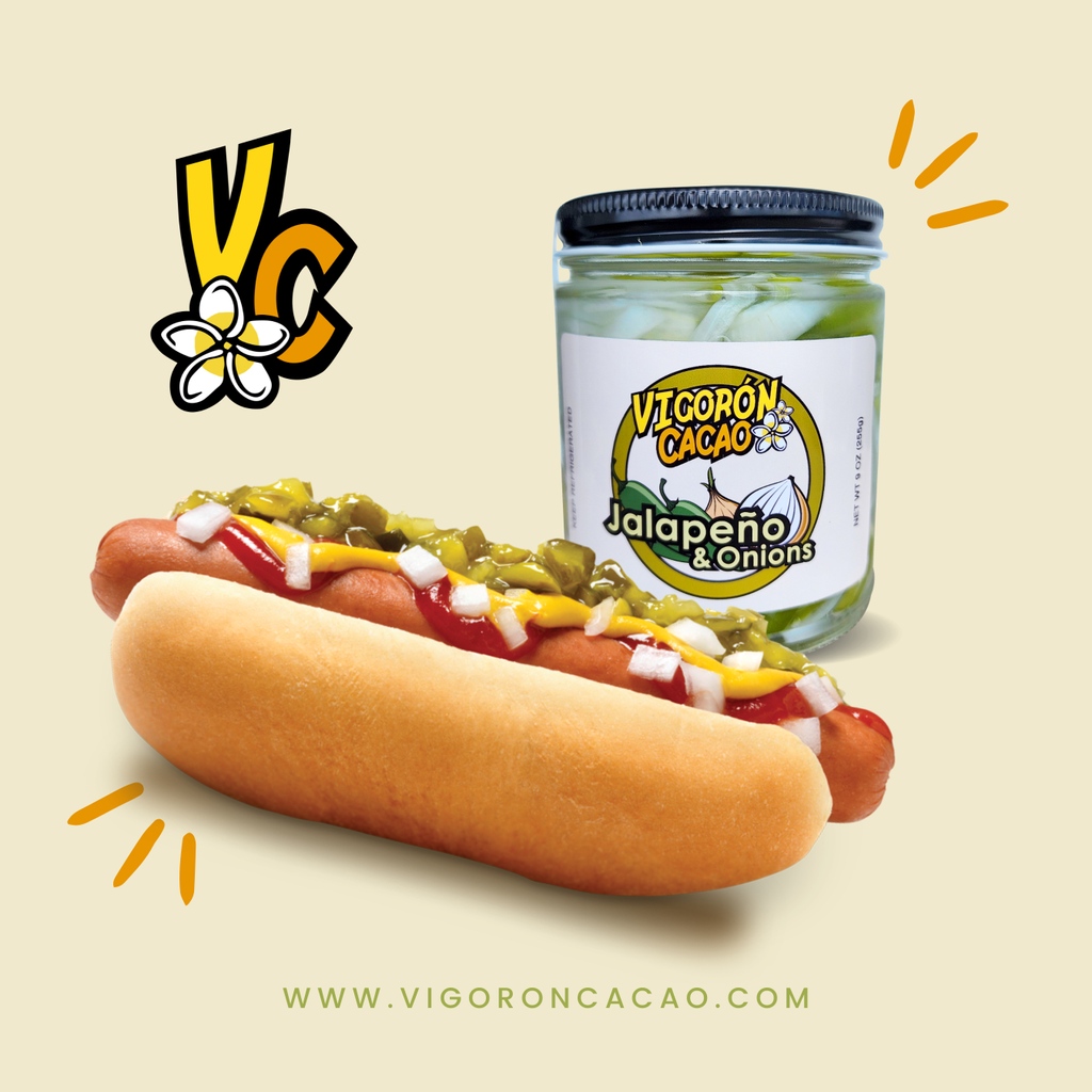 vigoroncacao's tweet photo. Top your hotdog with Vigorón Cacao™️ Jalapeño &amp; Onions! 🤌🏼

#vigoroncacao #homemaderecipe #shoplocally #jalapeño #encurtido #pickeledonions #pickeledjalapeños #homestylesauces #allnaturalingredients https://t.co/zrKJDwYcRG