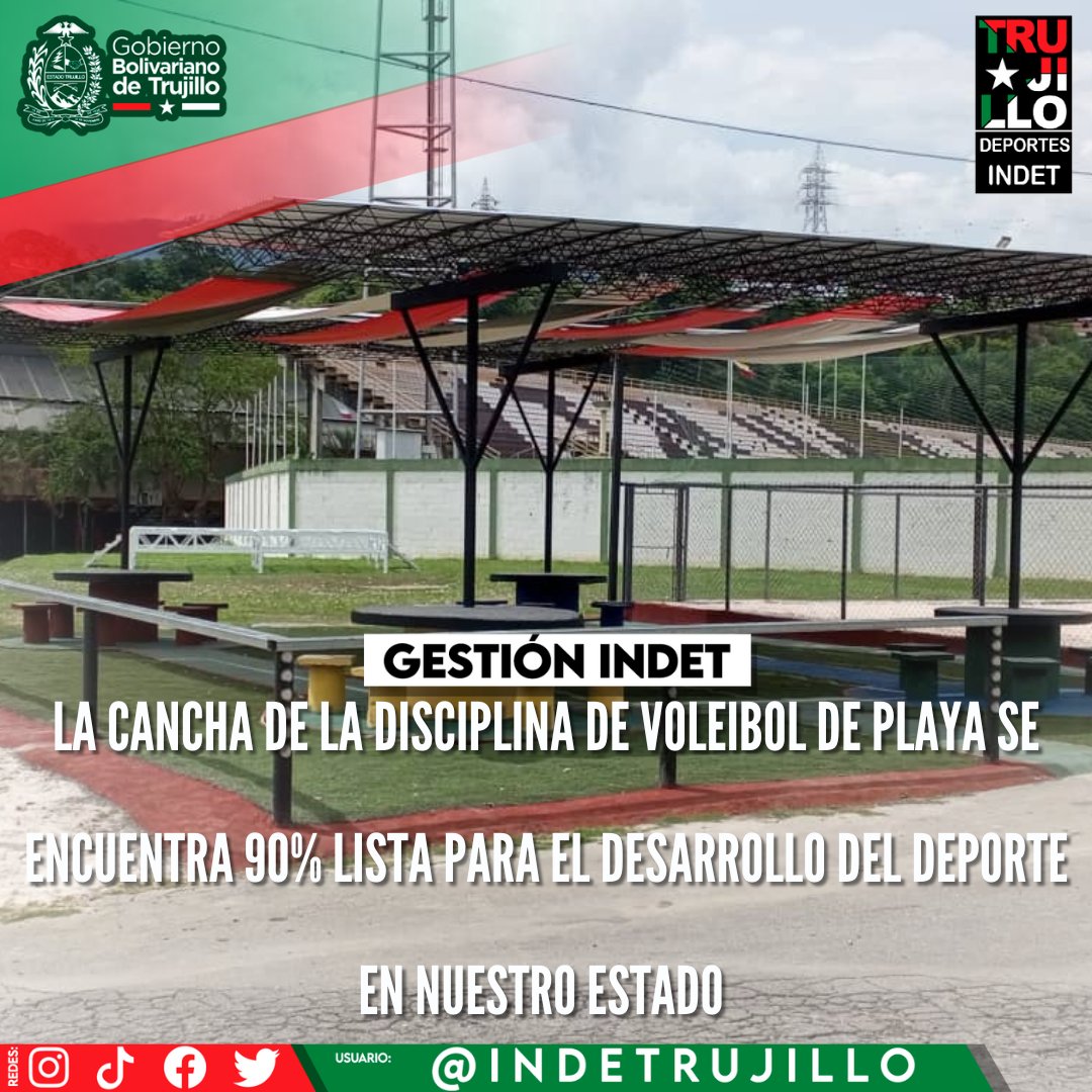 indettrujillo's tweet photo. #GestiónIndet 

Progresamos con los avances de la creación de la nueva Cancha de la Disciplina de Voleibol de Playa en la Ciudad Deportiva "Luis Loreto Lira", el cuál está el 90% lista. 

¡En Trujillo comenzó el progreso deportivo! https://t.co/gwWM2XaftU