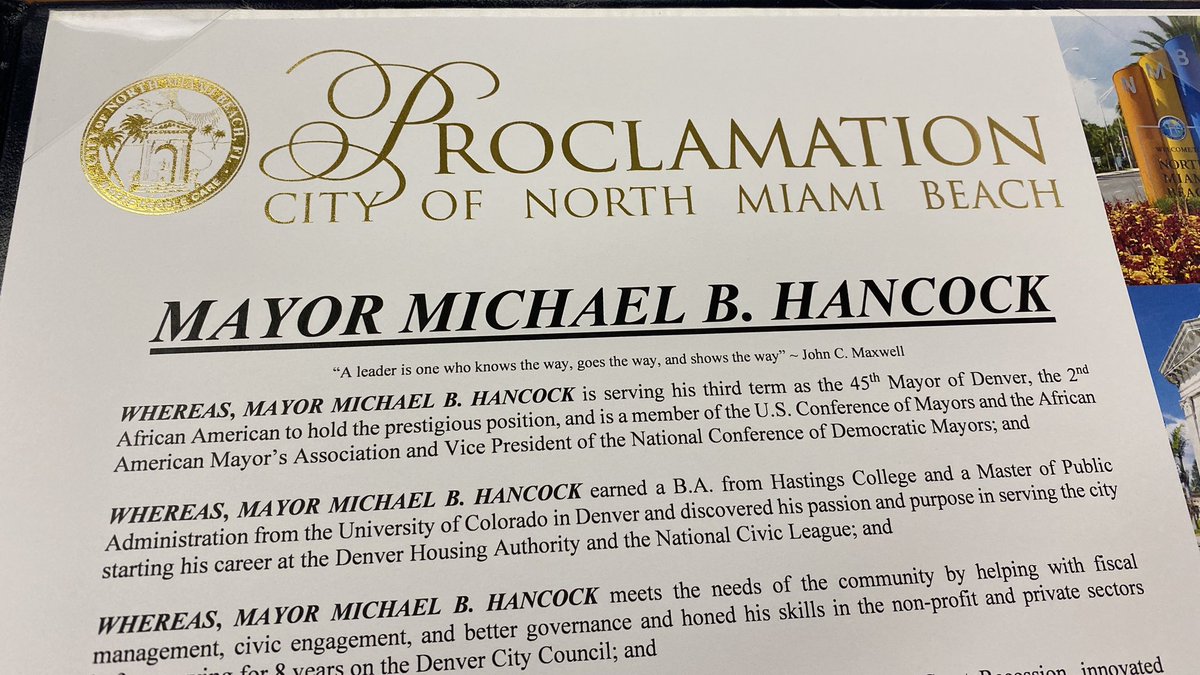 MayorHancock's tweet photo. Welcome to Denver!
Thanks for visiting @CityNMB commissioners.
(Thanks for the proclamation, too!)📜

Always great to share stories from our cities. 🏙 https://t.co/3nIGi0dDuu
