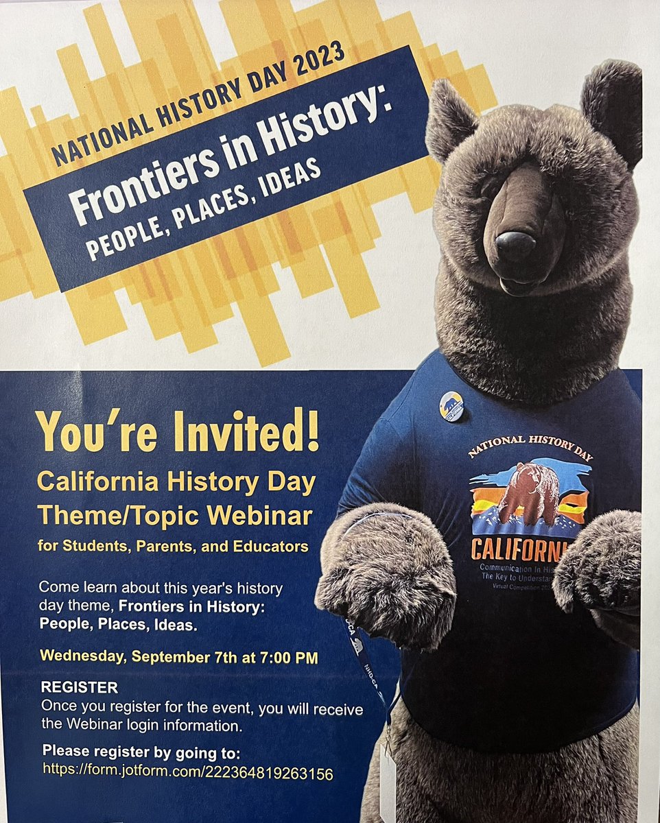 Banning USD students, parents, and educators are cordially invited to attend the National History Day 2023 Webinar. This year’s theme explores Frontiers in History: People, Places, and Ideas #banningusd
