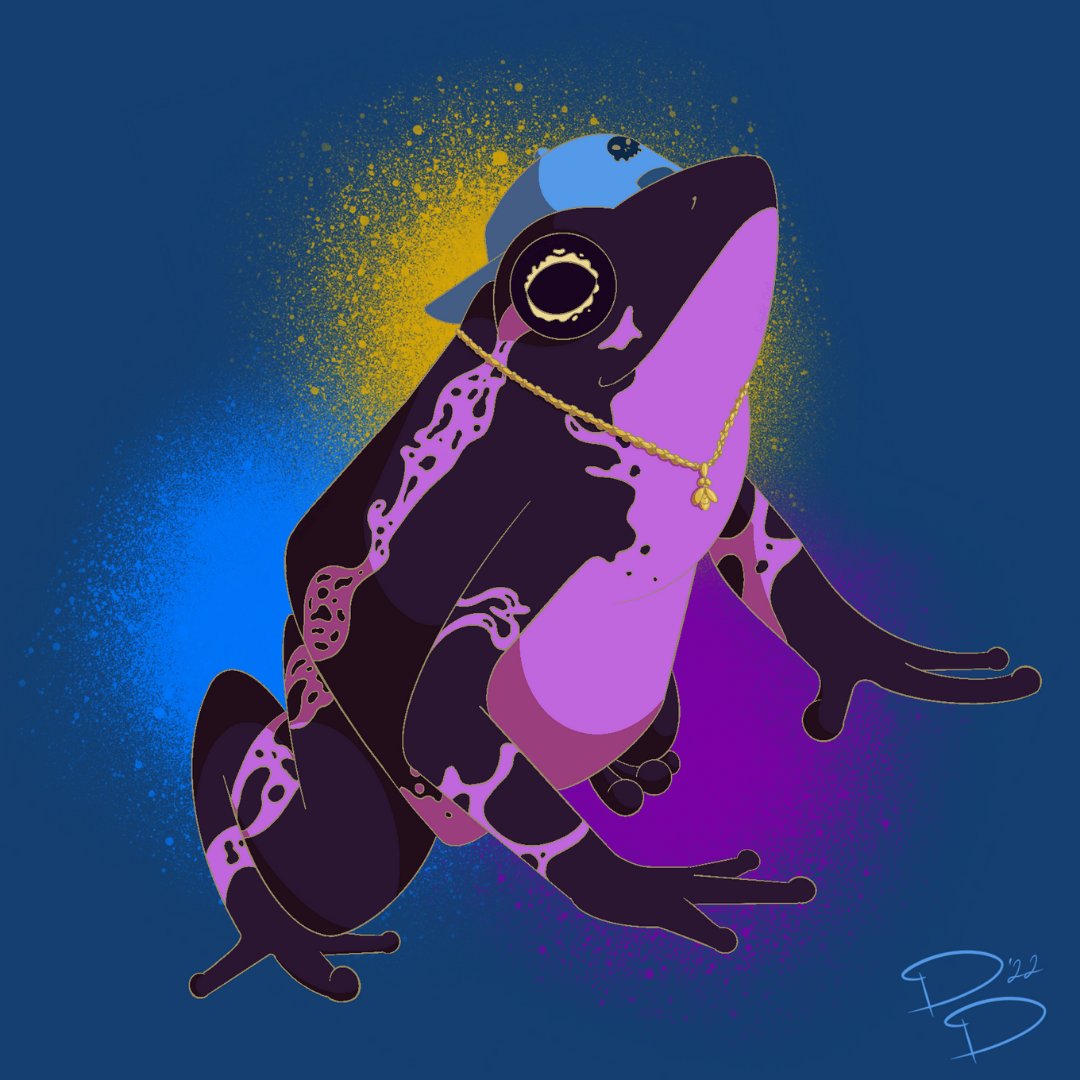 doodle_dust's tweet photo. Inspired by the Purple Harlequin Toad, this guy absolutely graffities train cars.

#myart #characterdesign #frog #purpleharlequintoad #graffiti #digitalart #procreate #cute https://t.co/Z1SHpcpEbL