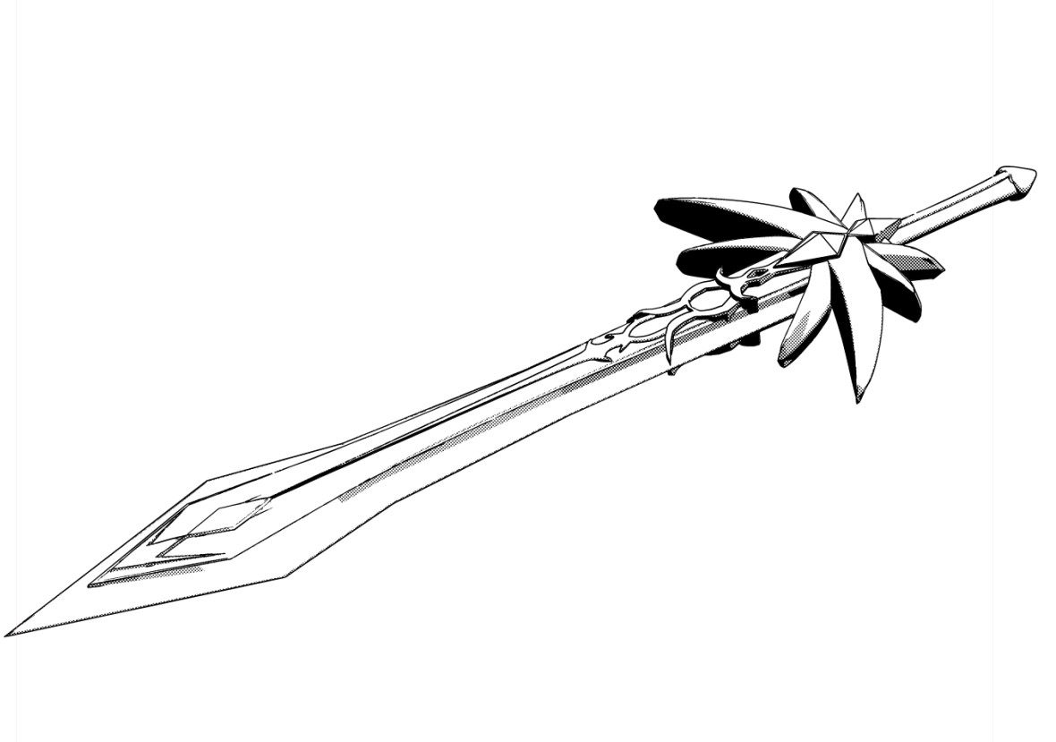 冬コミ作業でしばらく触ってなかったBlenderで6～7話に必要なものをモデリングということで手慣らしに嫌味な勇者ファブリスの剣をモデリング。モデリングは一度間が開くとショトカ周りの操作をちょいちょい忘れるから大変だわ 