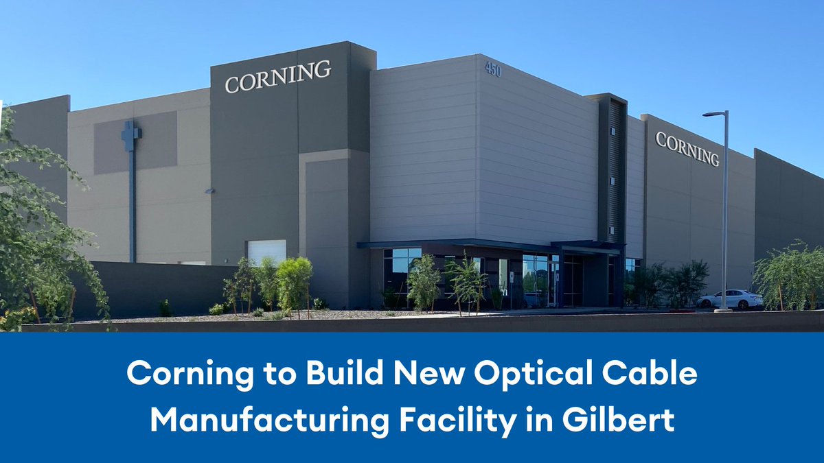 JUST ANNOUNCED: <a href="/Corning/">Corning Incorporated</a> is bringing a new optical cable manufacturing facility to Gilbert, projected to create 250 jobs for the community. 🎉

The new facility is supported by a long-term relationship with <a href="/ATT/">AT&T</a> and is expected to open in 2024.

Details ➡️ glbrt.is/Corning