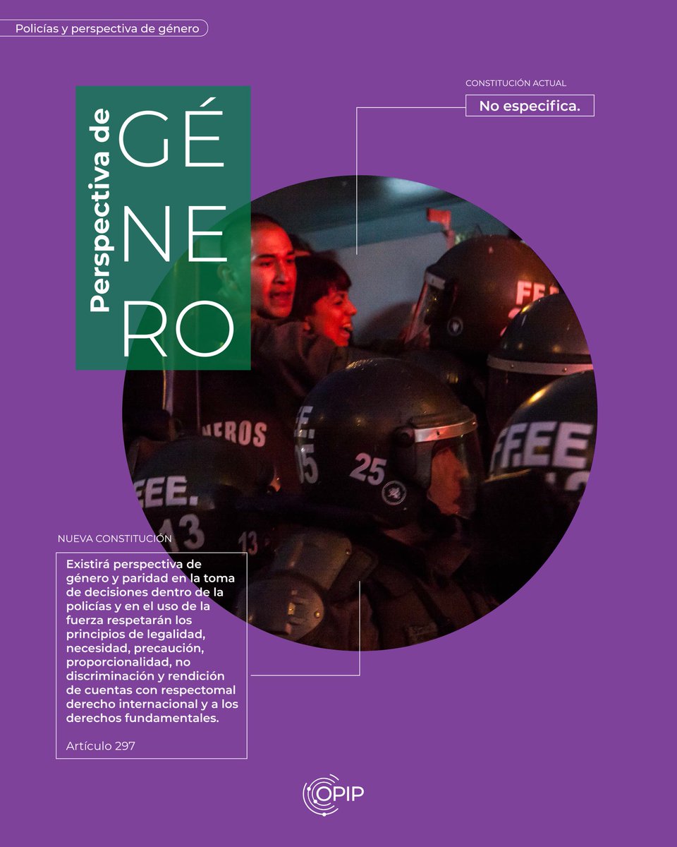 opipchile's tweet photo. La #paridad de género transversal en la propuesta de nueva Constitución es un importante avance para la lucha contra la violencia de género, ya que obliga a las policías a adoptar una mirada integral ante la resolución de conflictos 👇🏻🧵 (1/6). https://t.co/jQgj4yq8xw