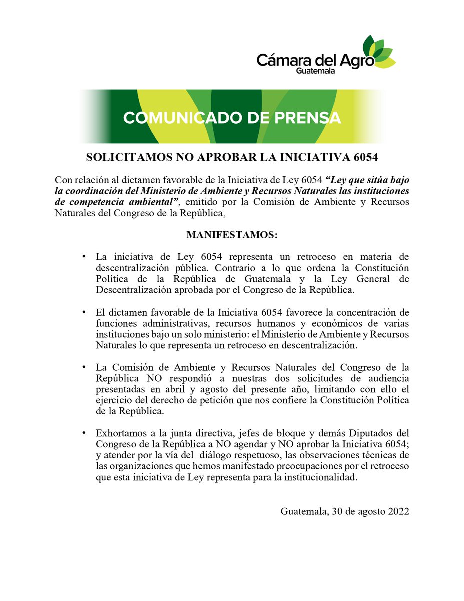 CamagroGuate's tweet photo. ¡IMPORTANTE!

Solicitamos NO aprobar la Iniciativa 6054 https://t.co/f7EgwAuRc4