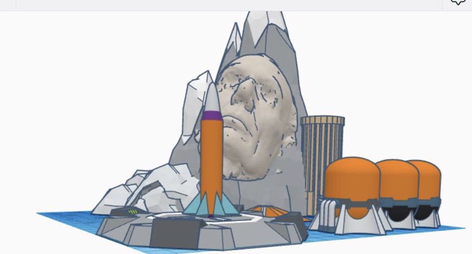 KsSteve63's tweet photo. I was goofing around with Tinkercad today. I think it has a bit of a Bradbury feel to it. I’ll have the kiddos CAD scenes from a book they’ve read. An idea I borrowed (stole) from here! #TinkerCAD #STEM #3D #RocketSummer #MartianChronicles https://t.co/rLhl96RnoD