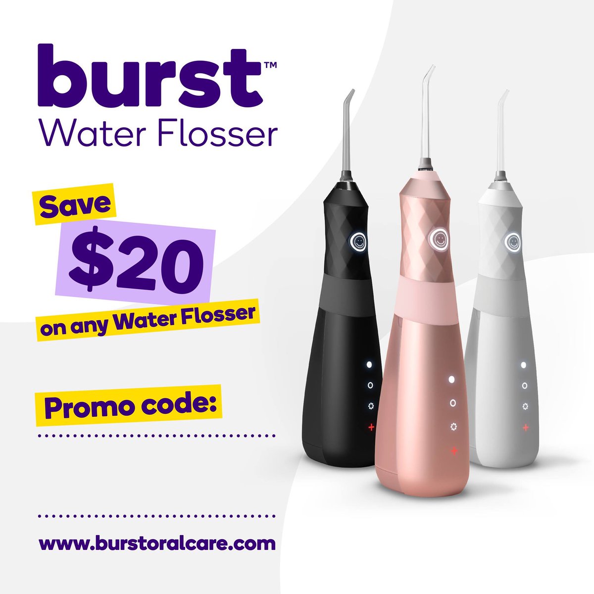 KimNicPat's tweet photo. Save $20 on a BURST Water Flosser when you use  my code TCUUS8 at 
https://t.co/z3VDOE4oeU https://t.co/r9i7nA9cAX