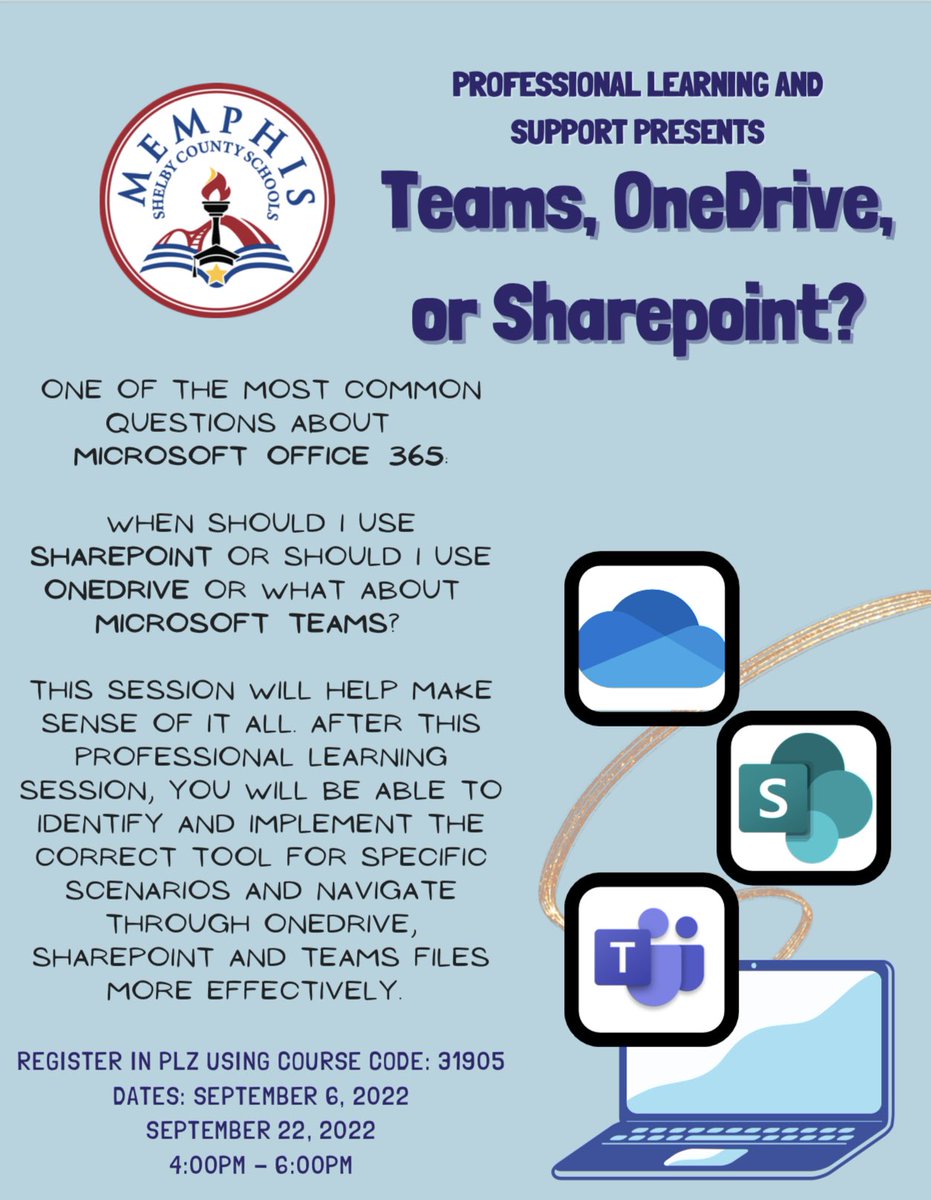 DrRLDavis's tweet photo. All MSCS Employees, learn more about how to use these Microsoft 365 applications as we look to maximize the usage of technology in our district. This will also be great for school-based and central office administration! @SCSK12Unified @SCSExecScott https://t.co/NANuvO51pc