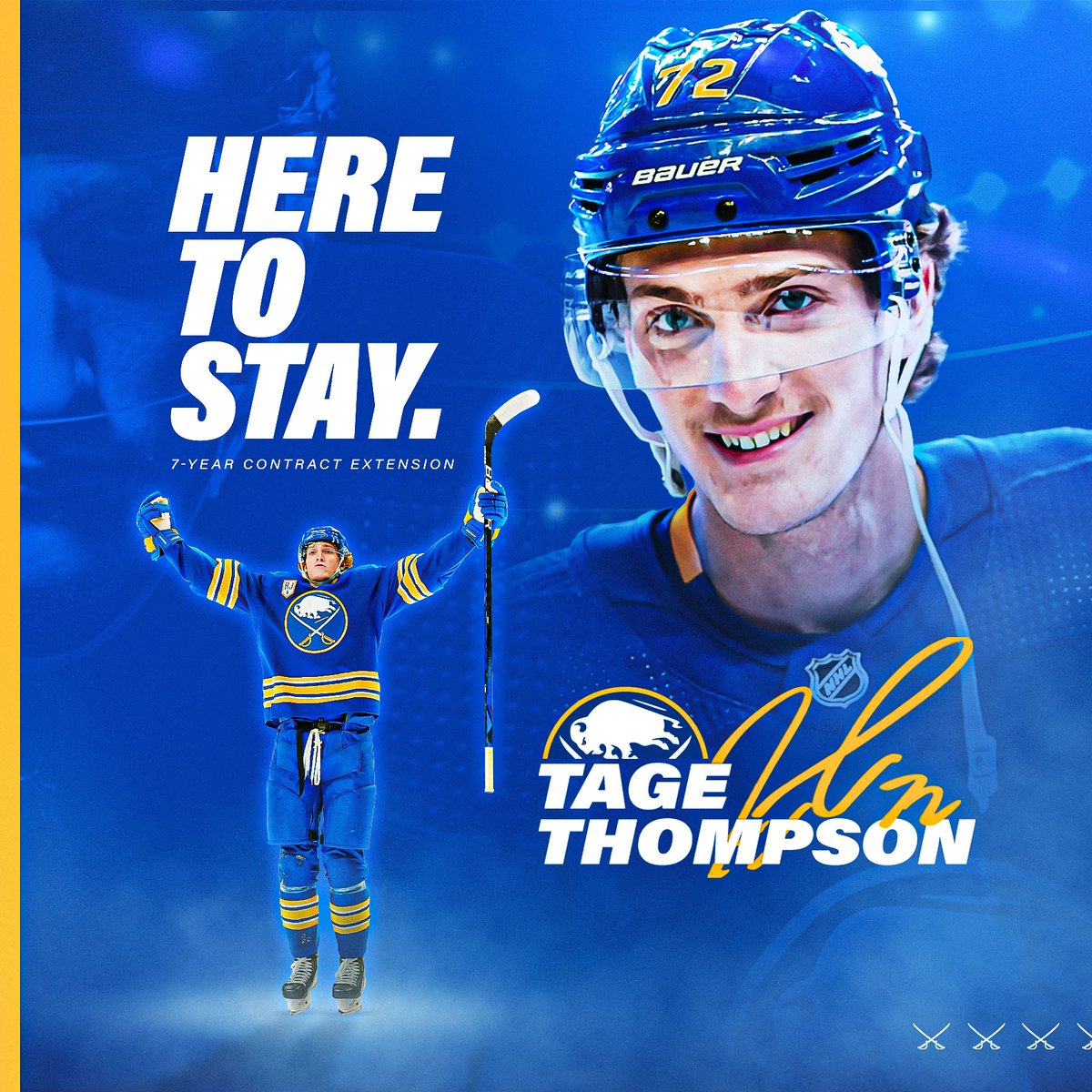 HERE. TO. STAY‼️ We have agreed to terms with forward Tage Thompson to a seven-year contract extension worth $50 million. Details: bufsabres.co/3AZcTD7