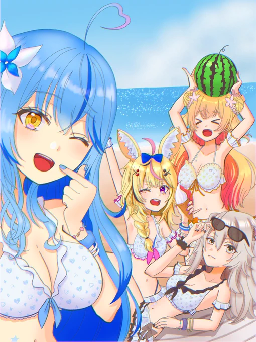 水着のねぽらぼサマー今日のホロサマライブ楽しみだ〜!!#ホロライブサマー2022#皆で観ようホロサマライブ#LamyArt #ししらーと #絵まる #ねねアルバム #ねぽらぼ 