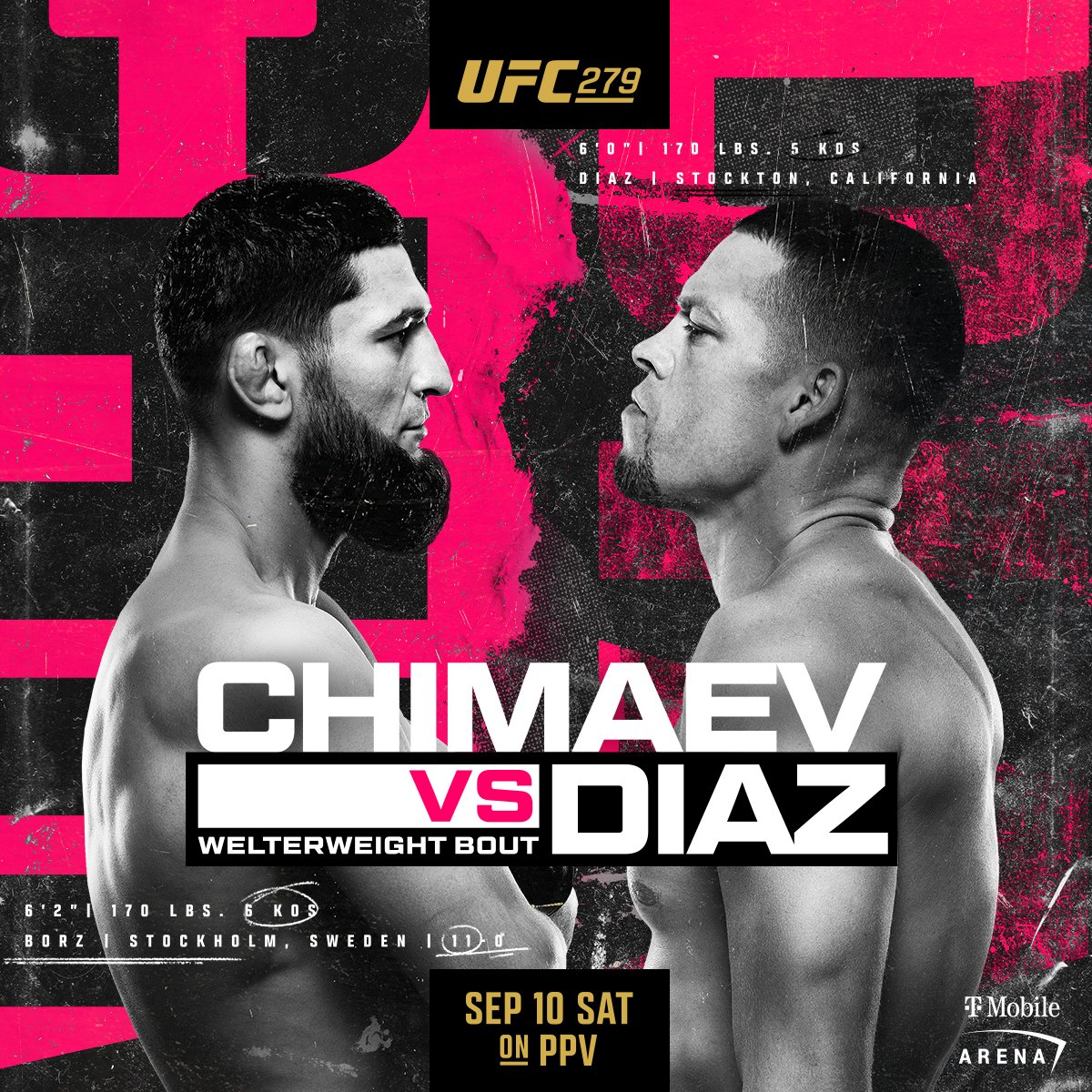 HE’S RELENTLESS, RUTHLESS, &amp; FLAT OUT SMASHES PEOPLE 
It’s the return of Khamzat Chimaev at #UFC279 as 

He faces the LEGENDARY NATE DIAZ in a welterweight bout. One of the biggest rising stars in the sport looks to remind people that he’s a force to be reckoned with 🐺
ON PPV 📺