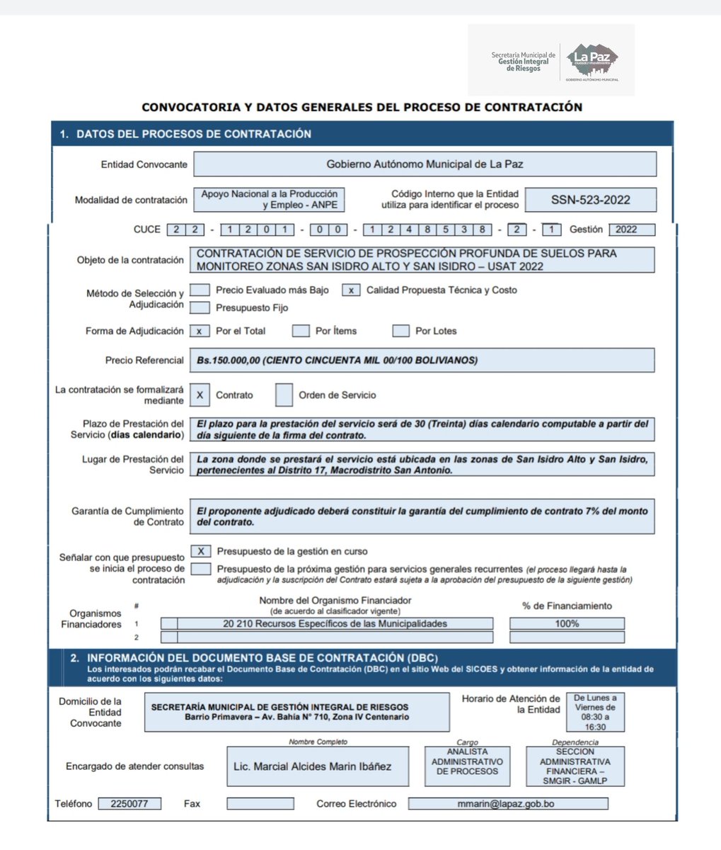 DPRRU_GAMLP's tweet photo. 🚨 Buscamos empresas que realicen trabajos de perforación para monitoreo inclinométrico
Parte de los trabajos de #prevencion es el monitoreo preciso y oportuno
Más información en #Sicoes @SICOESbo
Trabajemos juntos #PorElBienComún https://t.co/eFO4EE6iMk