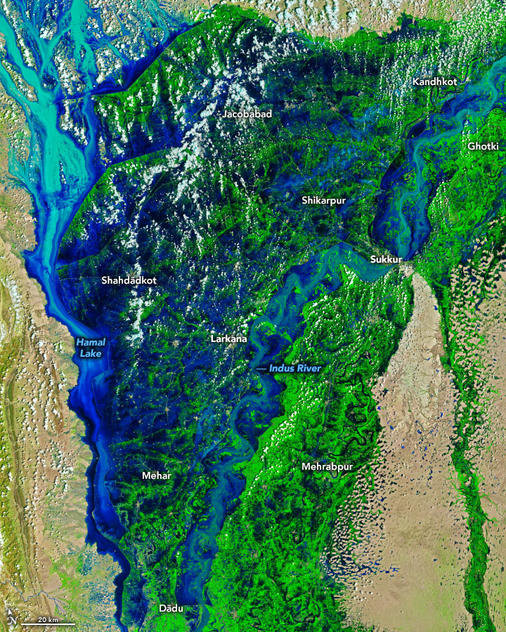 Truly gut wrenching imagery of the devastating floods in #Pakistan 

Left: 🛰️ Landsat 8 on August 4
Right: 🛰️ Landsat 9 on August 28

More info and reporting from <a href="/GeoScienceSara/">Sara Pratt</a>: earthobservatory.nasa.gov/images/150279/…