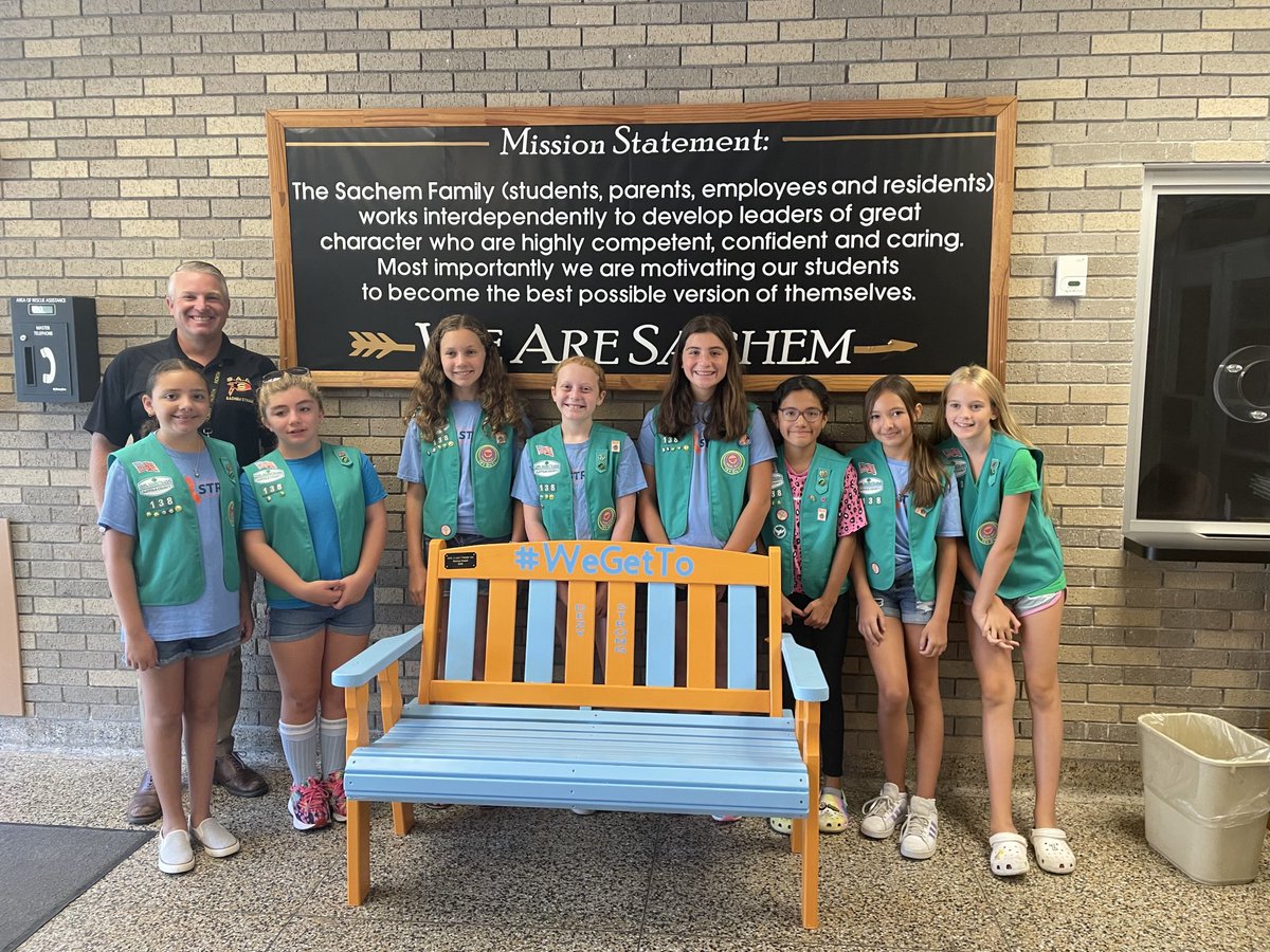 LisaJohnson616's tweet photo. Troop 138 made this beautiful “We Get To” bench for our lobby. ⁦@SachemHSNorth⁩ https://t.co/RtsnaGF73o