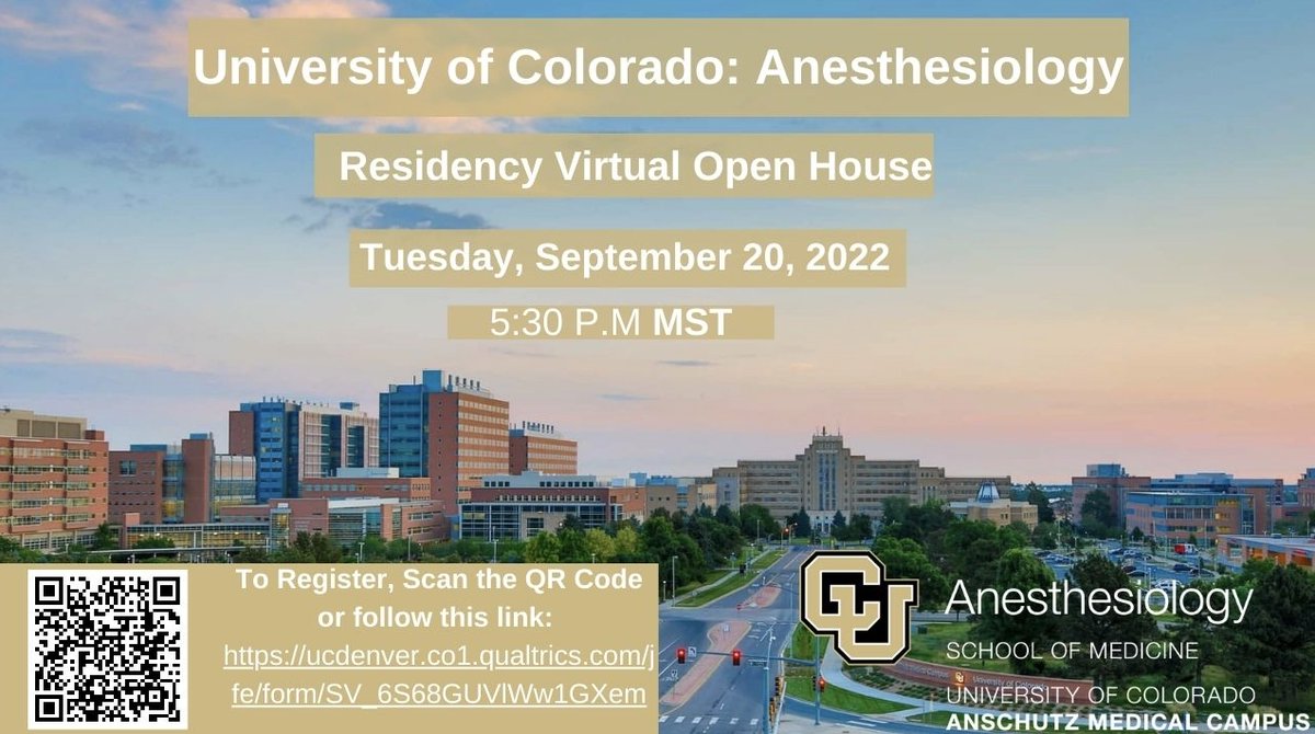 Only 3 weeks away - Join us for the University of Colorado Anesthesiology Residency Open House!
<a href="/FutureAnesRes/">FutureAnesRes</a> <a href="/ASALifeline/">ASA®</a>