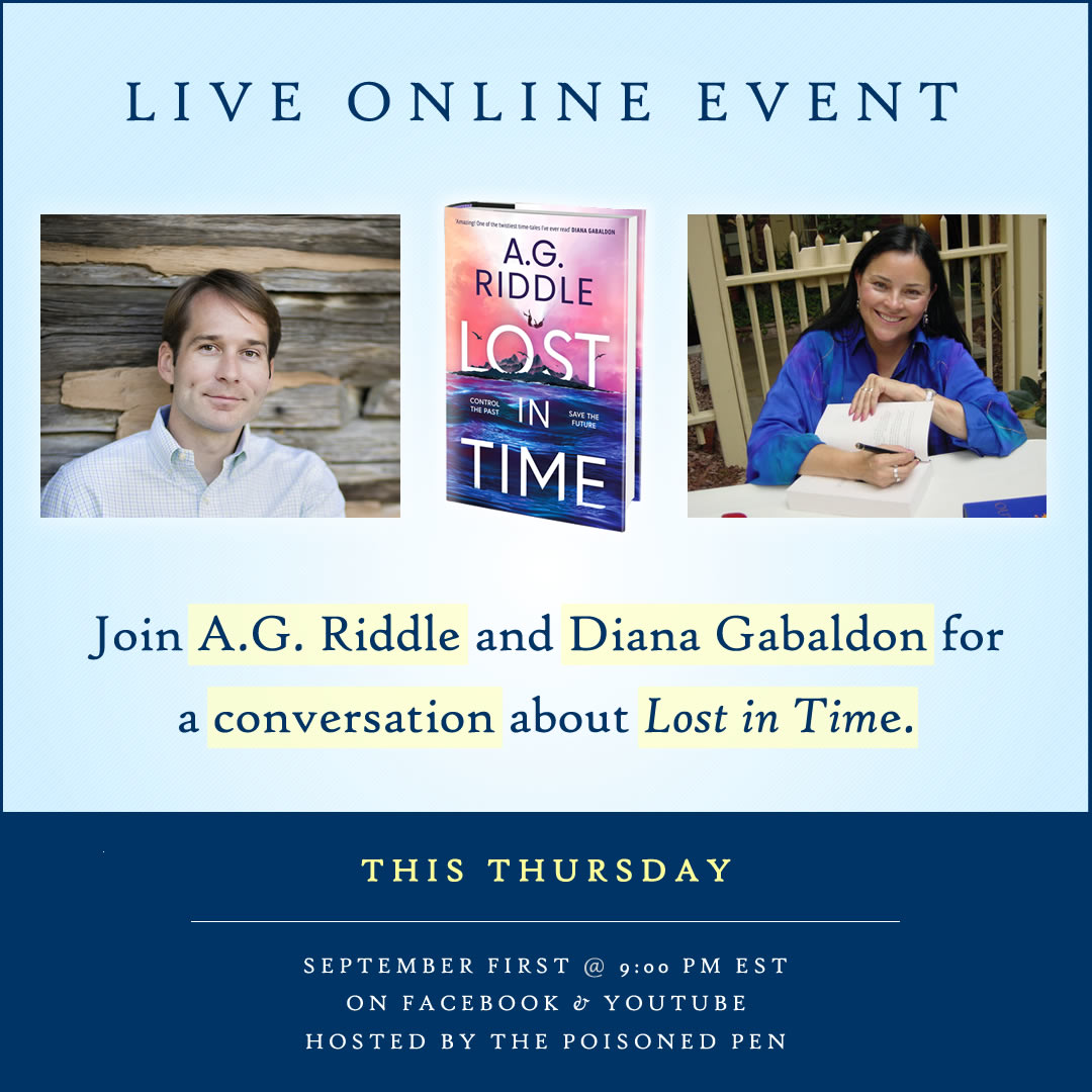 Have plans Thursday? If not, join Diana Gabaldon and me as we talk about Lost in Time! 
calendar.time.ly/9plshfqx/poste…