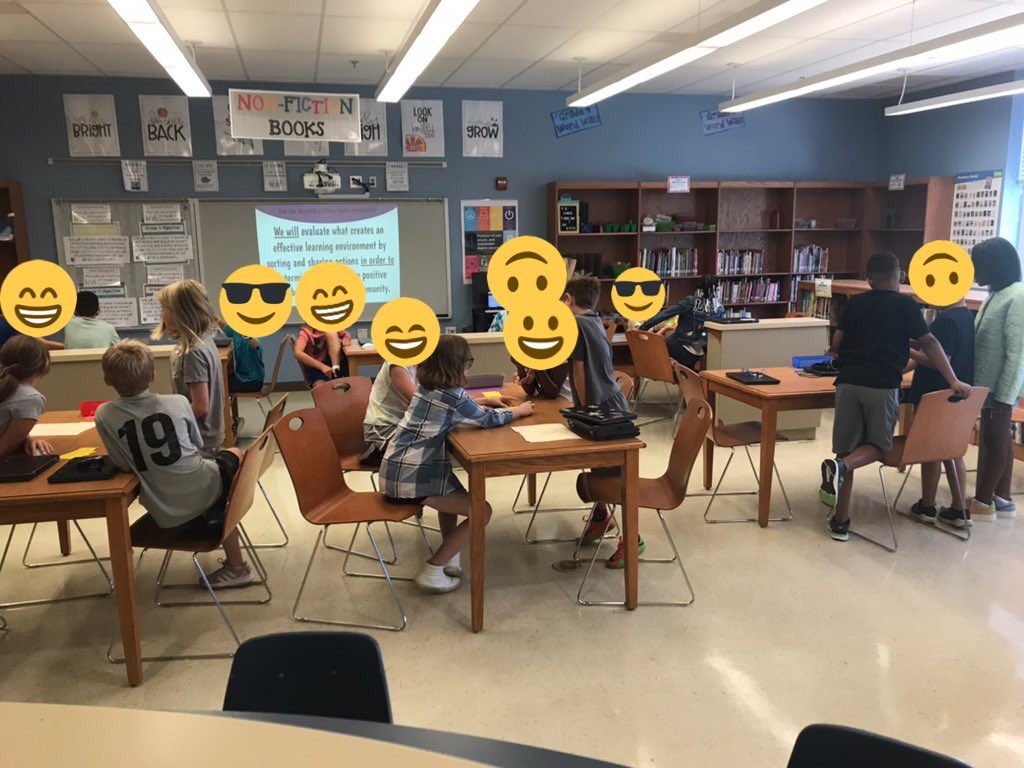 librarySES's tweet photo. Gr 4 Ss working so well together on their first library activity of the year- sorting actions into two categories: ones that help us learn, and ones that may make learning more difficult  #buildingcommunity #bcpslms @BCPSLMP @StoneleighES https://t.co/qrw5QBOiuG