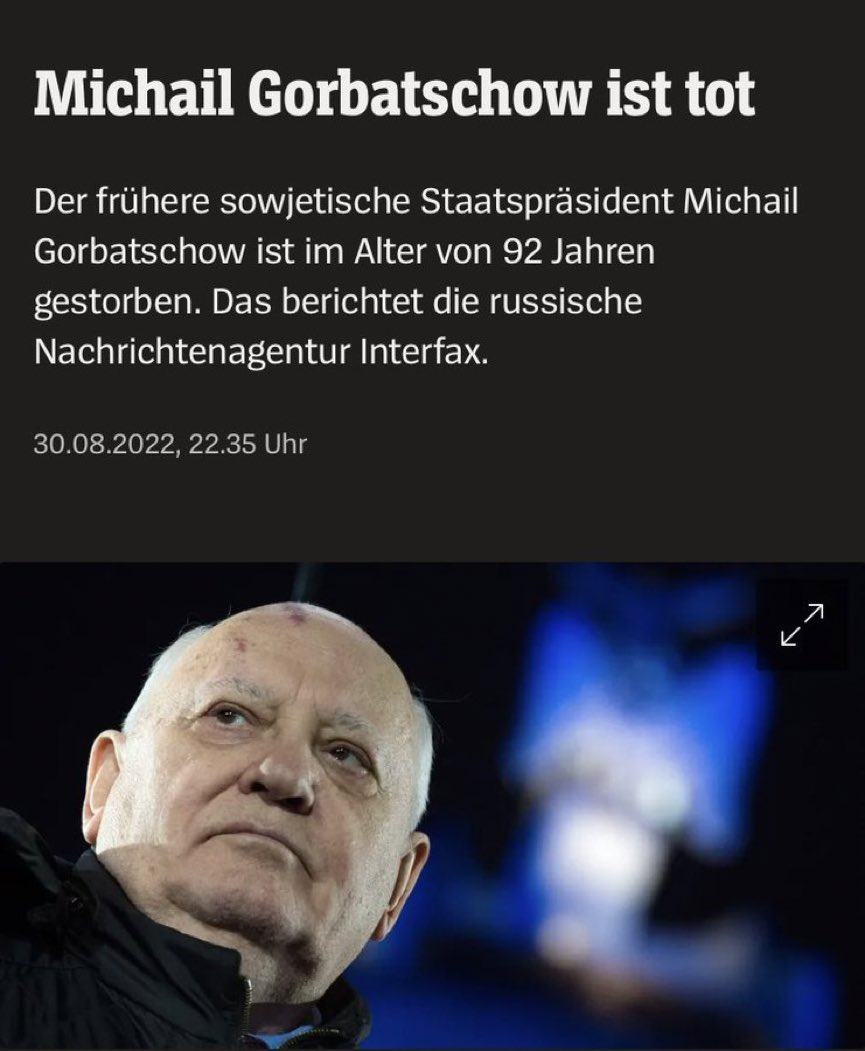 AWidmannMauz's tweet photo. Ein mutiger, kluger Staatsmann, und russischer Freund Deutschlands ist gestorben. Wir Deutschen haben Michail #Gorbatschow sehr zu danken: Für die Dt. Einheit ohne Gewalt &amp; Blutvergiessen, für mehr Demokratie und Abrüstung in Europa. Sein Andenken in Ehren! https://t.co/RT6U9D5jgL