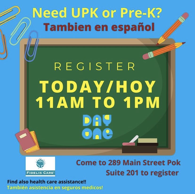 DayOneCommunity's tweet photo. 🇺🇸Needing Pre-K school?
Come and register TODAY Tuesday August 30th at 11am in #DayOne 289 Main Street Pok Suite 201.
#poughkeespieny 
** find also health care assistance**
+
#hqece #register #prek #school  #escuela #preescolar  #dutchesscountyny #hudsonvalley #followus https://t.co/b7PROaR4Ne