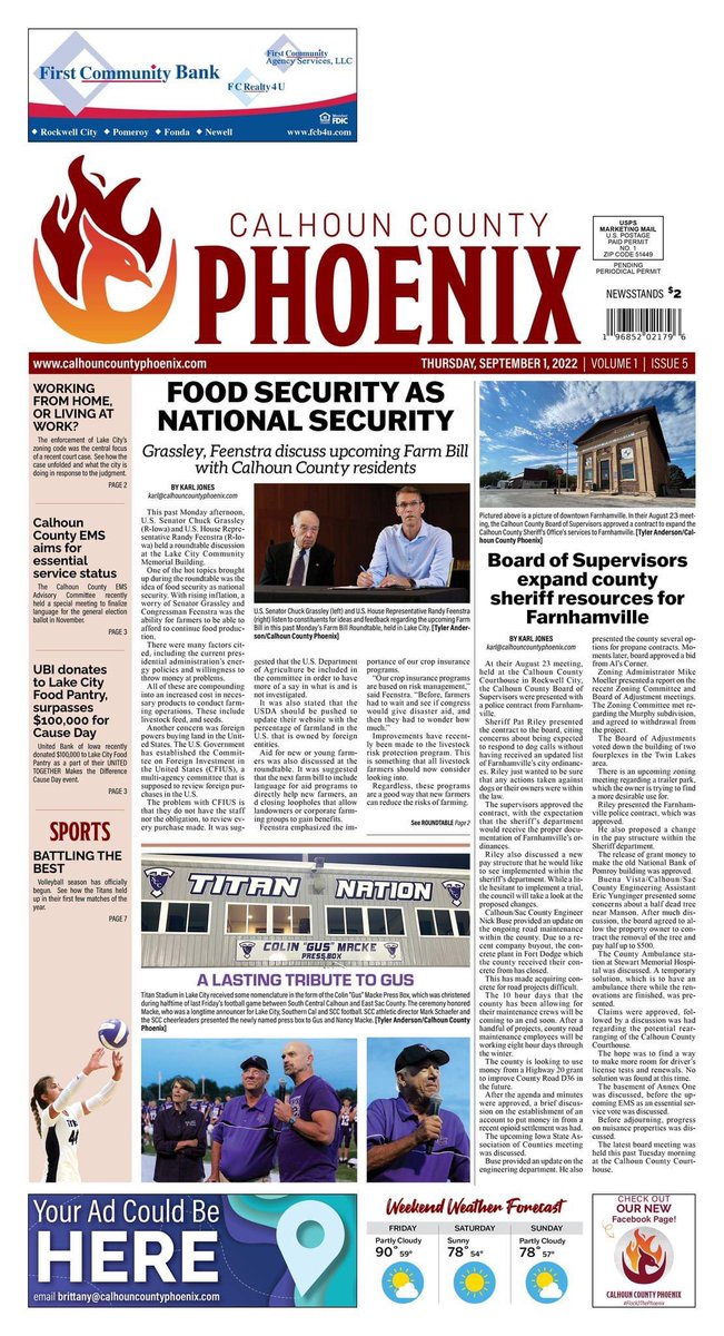 One month in, and we’re still firing on all cylinders.

This week’s issue features the Farm Bill Roundtable with <a href="/ChuckGrassley/">Chuck Grassley</a> and <a href="/RandyFeenstra/">Randy Feenstra</a>, a tribute to “Gus” Macke and plenty of <a href="/scc_titans/">SCC Titans</a> activities.

#Flock2ThePhoenix #LocalJournalism