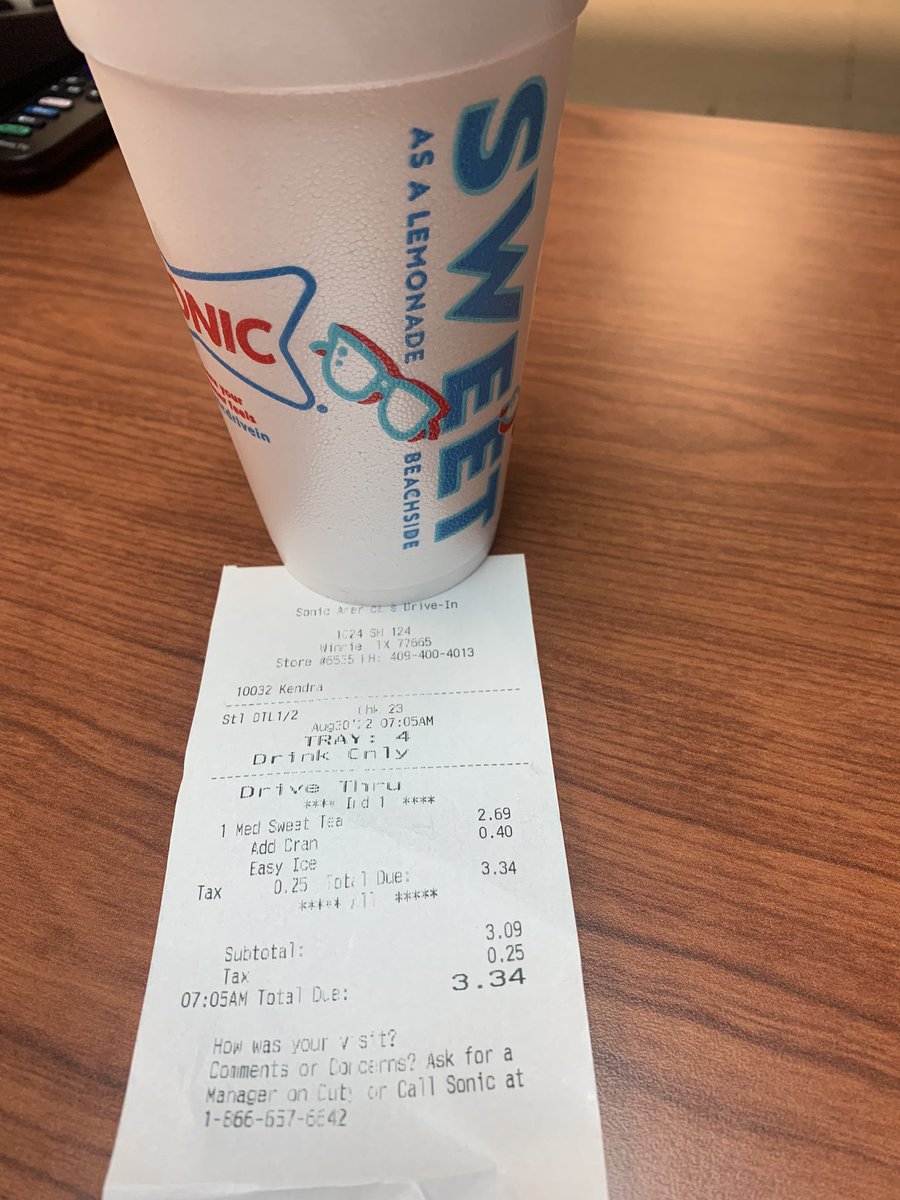 deeden86's tweet photo. @sonicdrivein 7:05am. Medium drink $3.34. I’m appalled! https://t.co/eaxx7B8gdV
