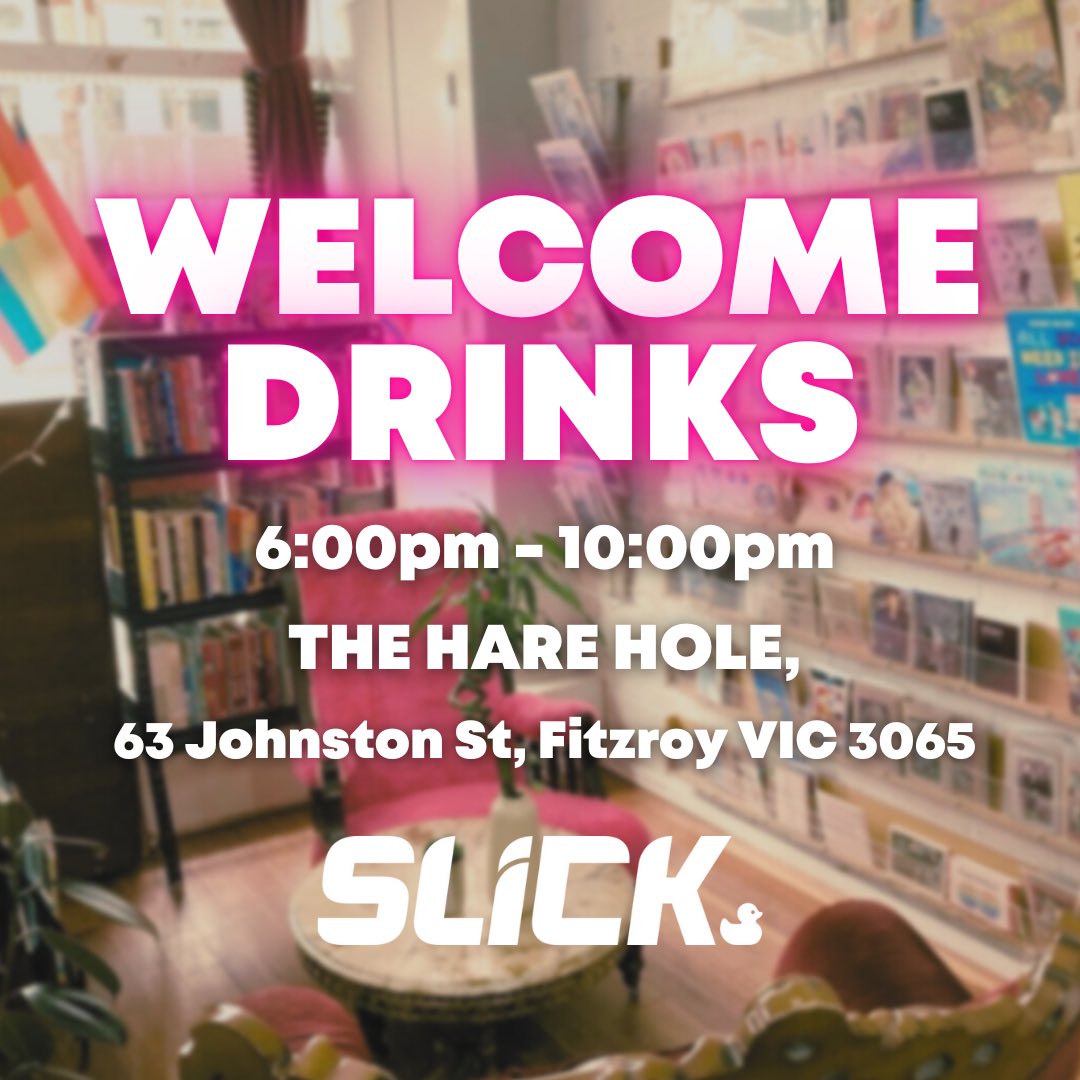 MelbourneRubber's tweet photo. SLICK 2022 is here! 😱 Don’t forget that we are kicking off with our Welcome Drinks at Hare Hole, 6pm to 10pm. Meanwhile, if drinks aren’t your thing head on over to The Laird Hotel at 8pm for Dean Arcuri’s famous Trivial Hirsute (Rubber Edition). See you tonight! #slick2022 https://t.co/LSWMxkOyye