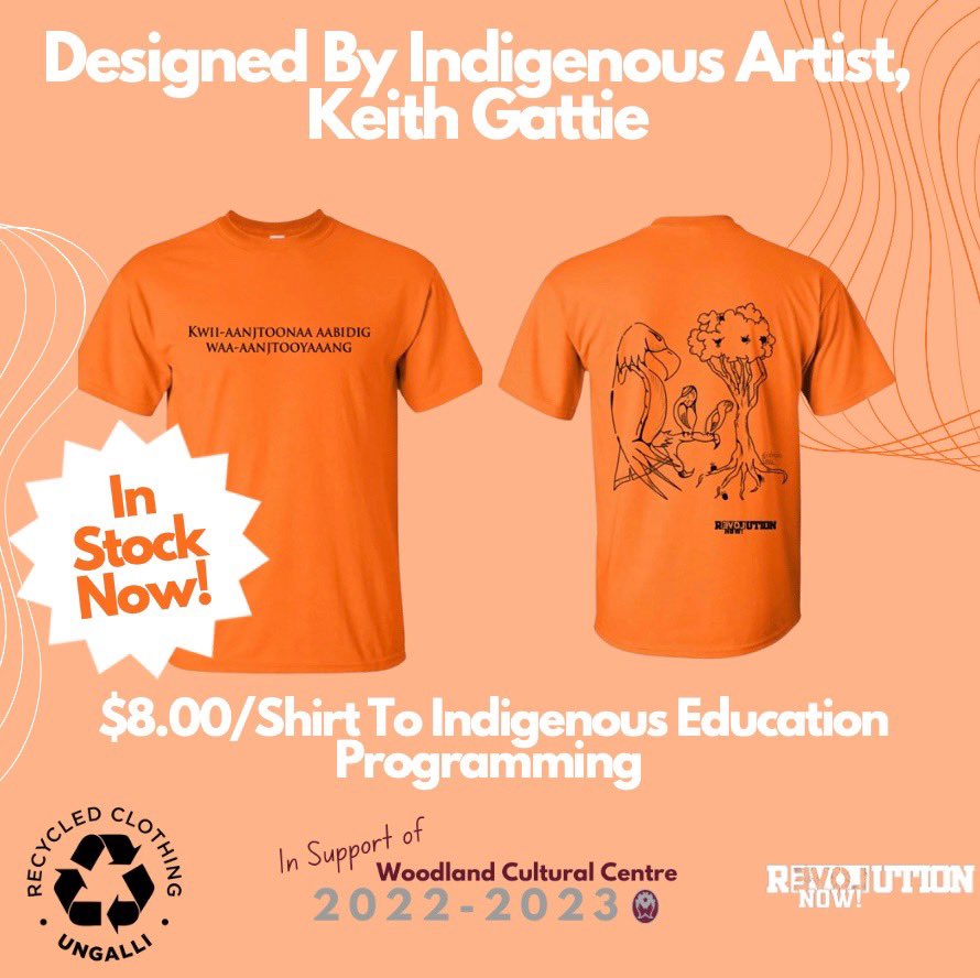 _RevolutionNoww's tweet photo. IN STOCK NOW!!! Buy your Truth &amp; Reconciliation Day Shirt. Indigenous designed, funding Indigenous programming at Woodland Cultural Centre, sustainably made with organic cotton and recycled water bottles, made in Canada by female led businesses. #WeChangeWhatWeMust https://t.co/wQcAg5iYPX