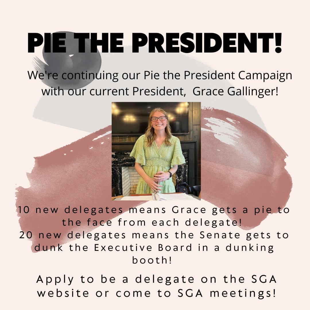 Pie the President is back! Curious? Come to SGA meetings in the State Room Thursdays at 4! concorduniversitysga.weebly.com