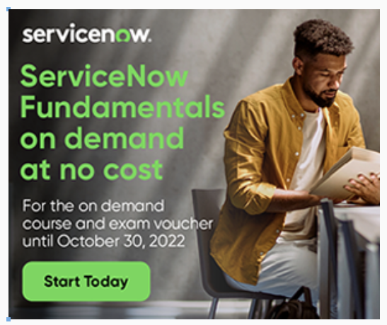 andyho98's tweet photo. Over 100k individuals have taken advantage of our FREE @ServiceNow Fundamentals training this season. This promotion was scheduled to end tomorrow but we have decided to extend this until October 30! Details: https://t.co/9hBpEOccNb https://t.co/iPRvni4L7R