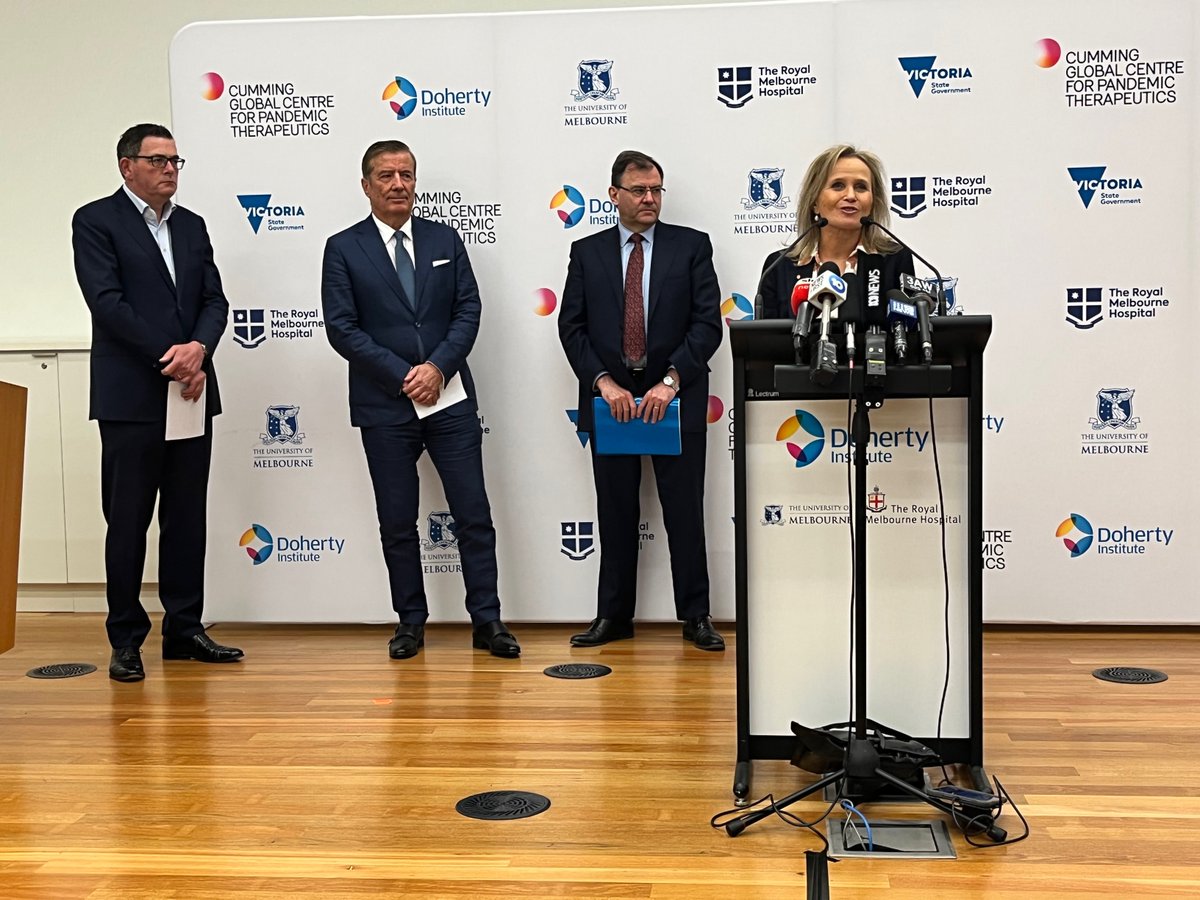 "We deeply thank Mr Geoff Cumming and his family for this transformational gift of $250m to establish a global centre for pandemic therapeutic research here in Melbourne and also acknowledges the significant contribution from the <a href="/VicGovAu/">Victorian Government</a>." <a href="/ProfSharonLewin/">Sharon Lewin</a>