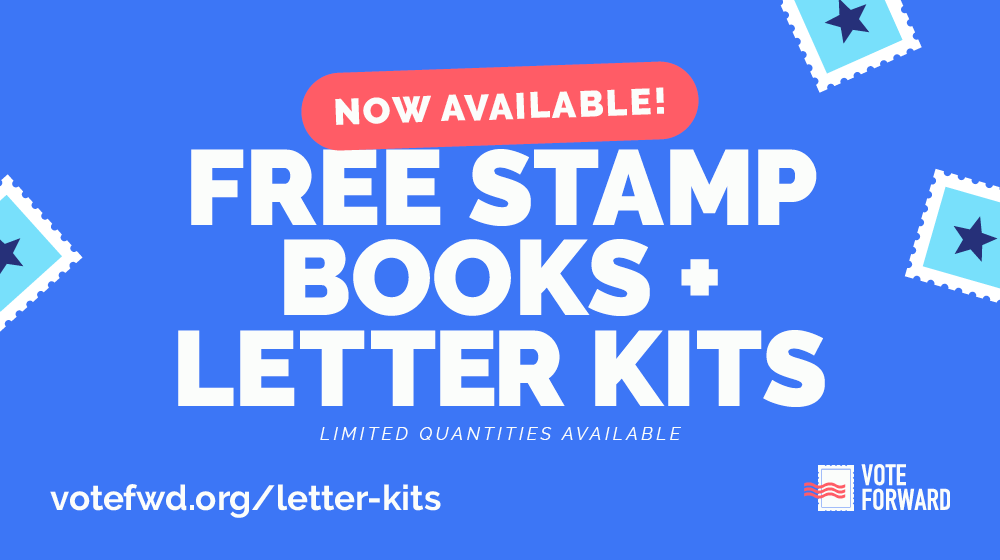 votefwd's tweet photo. 💌  Letter kits and stamp grants are now available! Would a book of stamps or all of the supplies necessary to write 20 letters to voters make it possible for you to participate in #TheBigSend this year? Request one today: https://t.co/p2fVOAN9L6 https://t.co/wCQV74uIEz