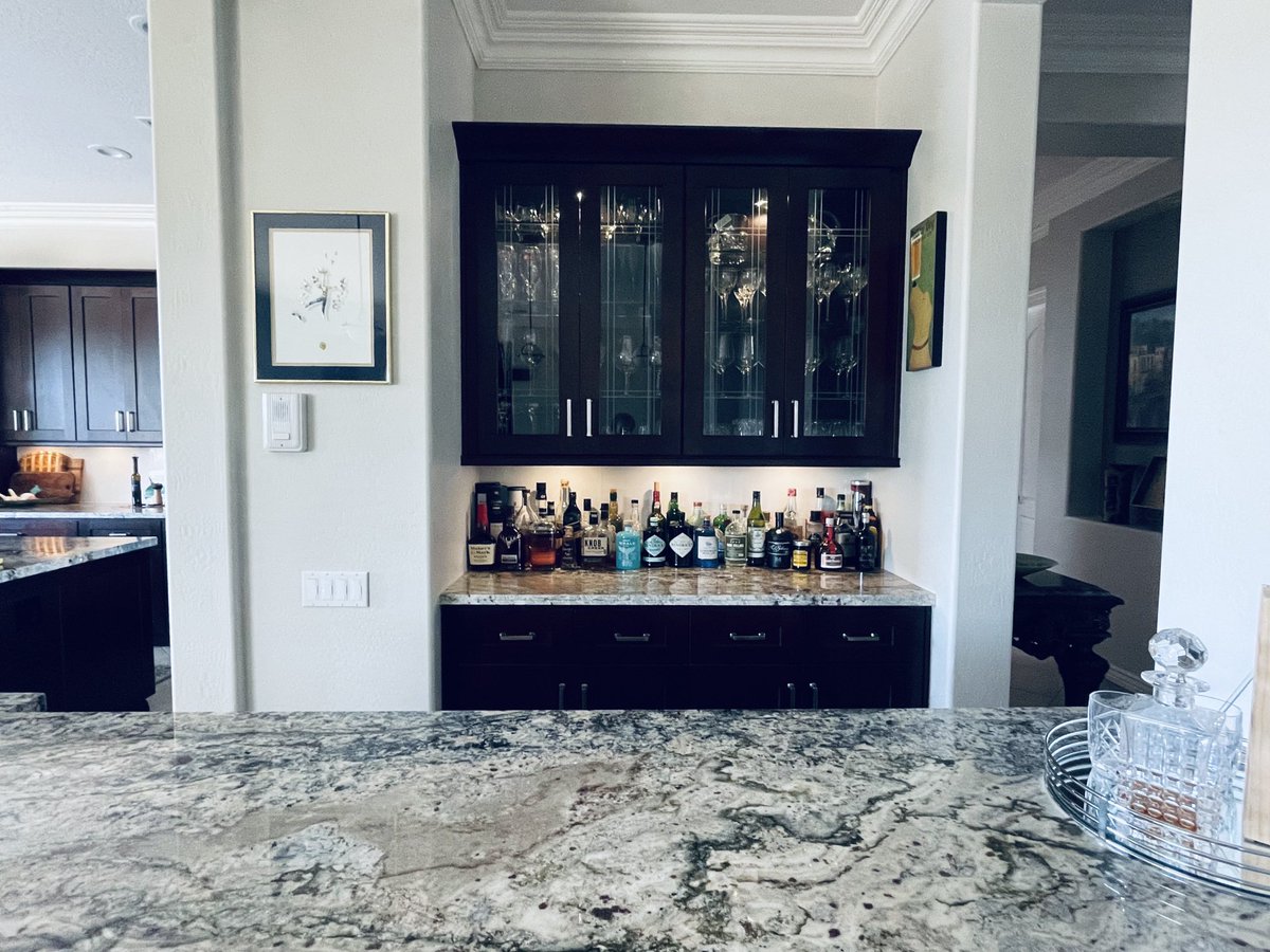 cynthia_hayes's tweet photo. Spent an hour rejiggering the bar area.
Yay or Nay?
(I previously had all the booze hidden away in the cabinet)
#BarIsOpen https://t.co/cwINdeDwHl