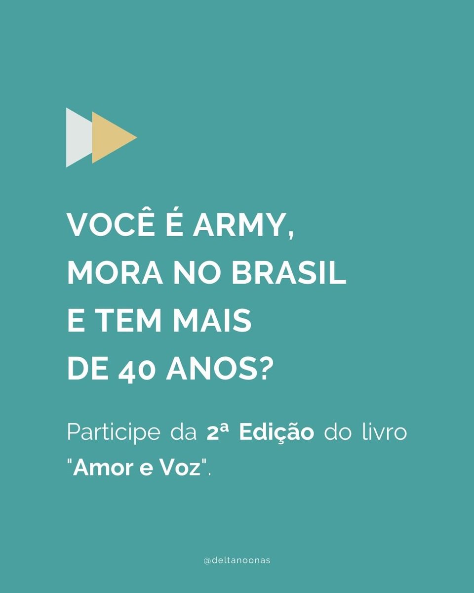 deltanoonas's tweet photo. Estamos selecionando histórias de Armys 40+ para a 2ª edição do livro "Amor e Voz". 🫶🏻
https://t.co/omLukidNfa… 

Nos ajude a divulgar e participe!

https://t.co/wAFwPElJk8 https://t.co/GG4PlxBOZf