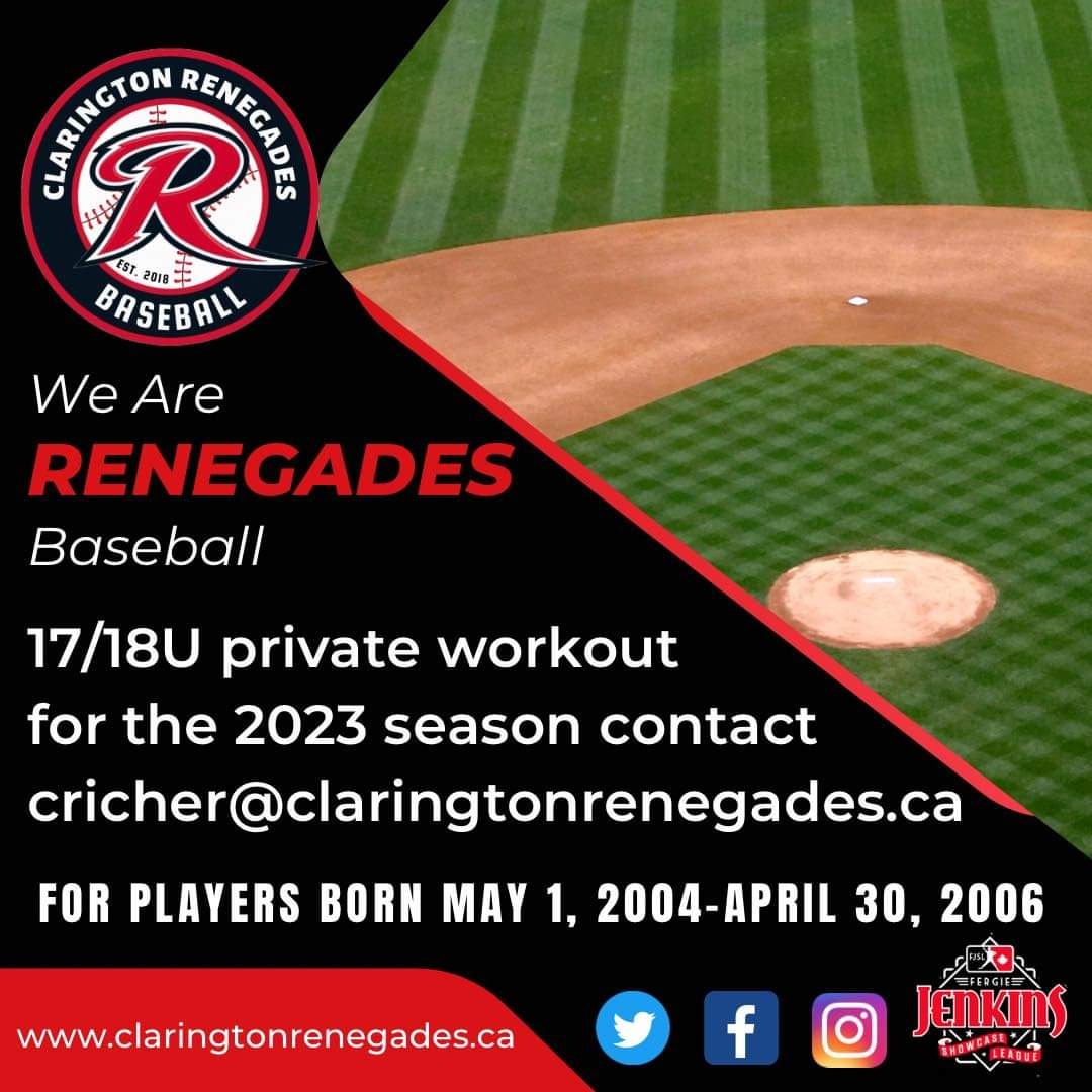 Clarington Renegades (@claringtonfjsl) on Twitter photo We are finalizing our roster soon, however, there is still time left to join our 17/18U squad for the upcoming season. Email for information at cricher@claringtonrenegades.ca
#RenegadesBaseball <a href="/FJSLbaseball/">FJSL Baseball League</a> We are finalizing our roster soon, however, there is still time left to join our 17/18U squad for the upcoming season. Email for information at cricher@claringtonrenegades.ca
#RenegadesBaseball <a href="/FJSLbaseball/">FJSL Baseball League</a>