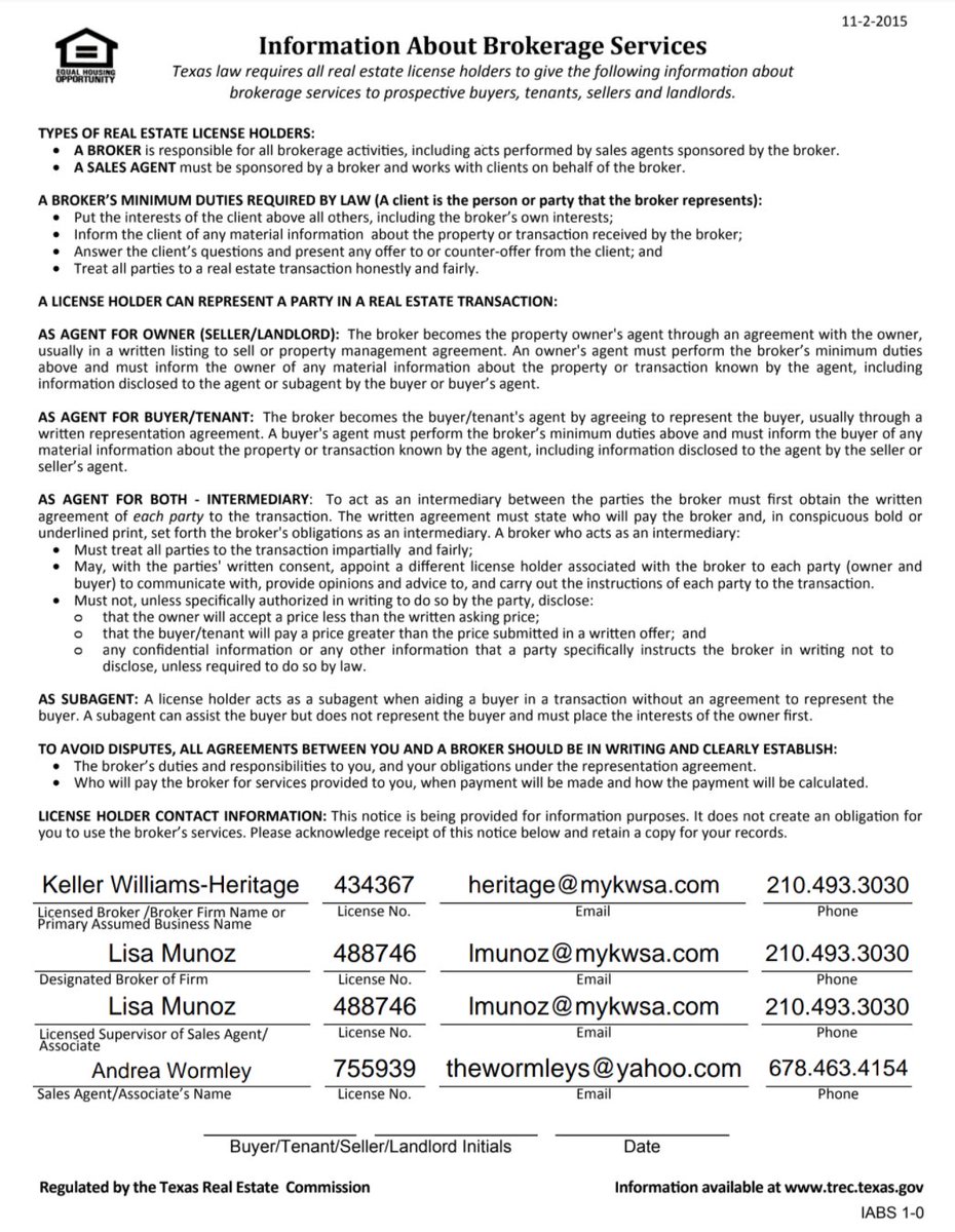 andrea_wormley's tweet photo. Texas Real Estate Commission Information About Brokerage Services
Texas Real Estate Commission Consumer Protection Notice https://t.co/Ki8MbugMUG