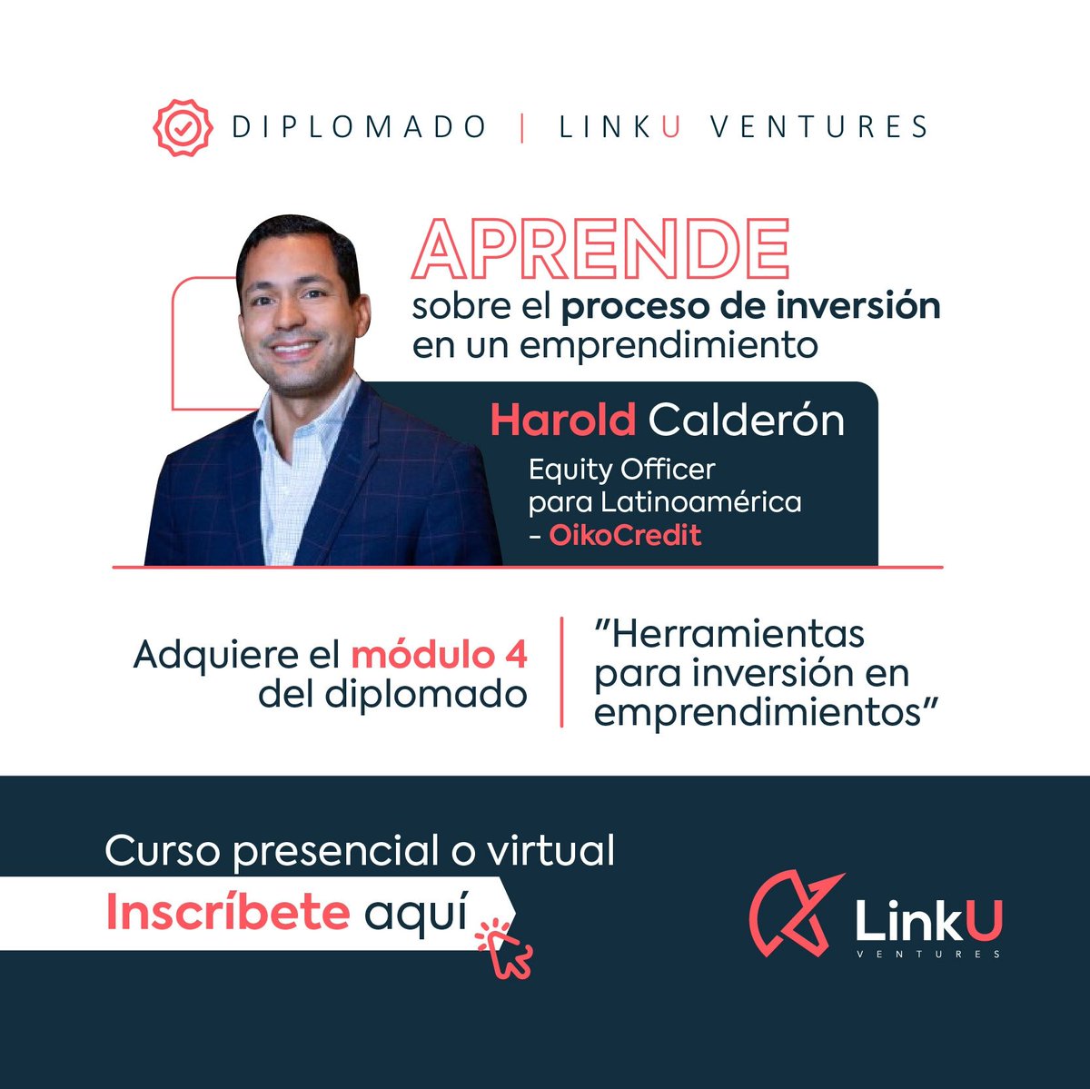 Aprende sobre el proceso de inversión en un emprendimiento y comienza a tomar las mejores decisiones para tu portafolio.

Harold Calderón, Equity Officer para Latinoamérica de Oikocredit y miembro de la junta directiva de Bancomunidad y Tienda Pago.

 forms.gle/GEixipr7mM3RLK…