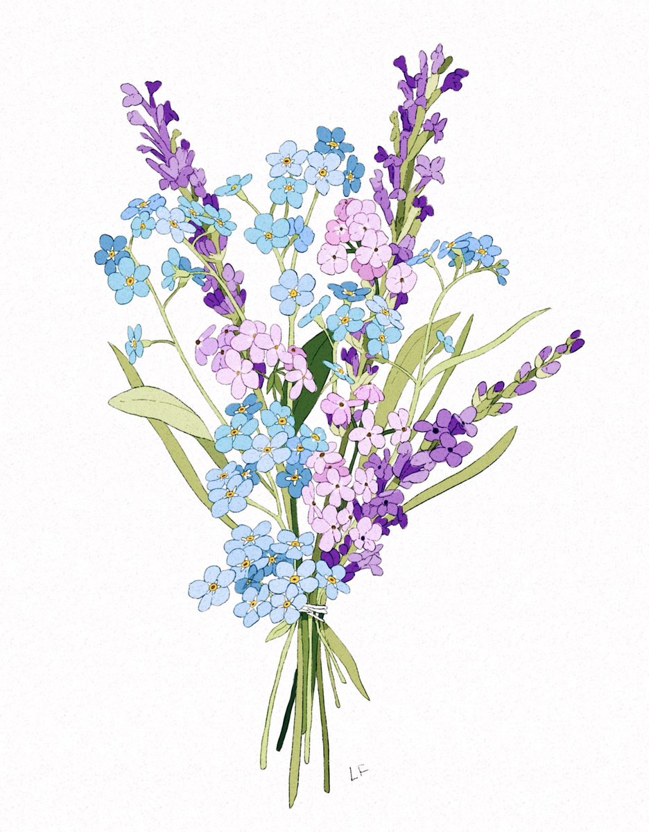 LibbyFrame's tweet photo. Lavender, forget me nots, and purple phlox commish https://t.co/c5lxymImRL