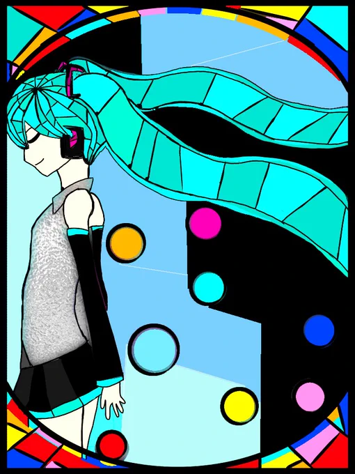 過去絵でお祝い..!描ける時が来たらまたステンドグラス風描きたい!!#初音ミク#初音ミク生誕祭2022 
