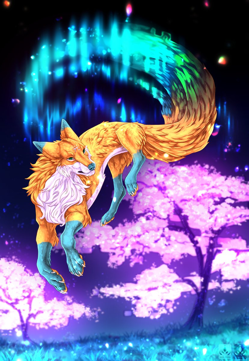 Ryâkh.

#art #artwork #artist #furryartist #furry #anthro #anthroart #ocs #fursona #commission #fursona #background #sakura #cerisierdujapon #auroreboreale #kitsune #originalcharacter