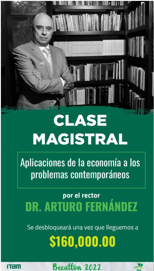 💸 ¡A donar! 💸

Para poder desbloquear este increíble reto debemos llegar a $160,000 📚

No olvides apoyar al #Becatlón2022 donando en donar.itam.mx/becatlon/

<a href="/ITAM_mx/">ITAM</a>