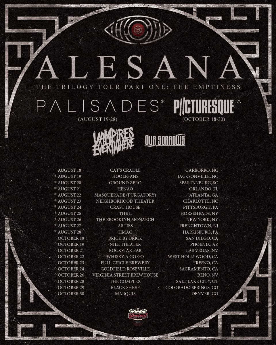 The second leg of The Trilogy Tour wrapped up this weekend, but you can still catch @Alesana back out on the road this October! 🤘🏼