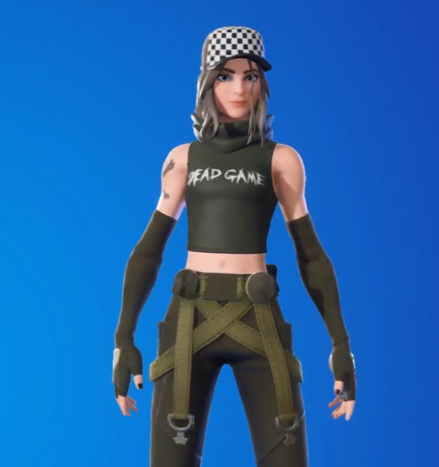 Jorge_Most's tweet photo. La skin Veronika tiene escrito en su camiseta Dead Game, significa juego muerto y es básicamente una burla a todas aquellas personas que comentan eso en las redes sociales, os recuerdo que debería ser el pack de inicio de la season 4. #Fortnite https://t.co/QXbA48Fs3U