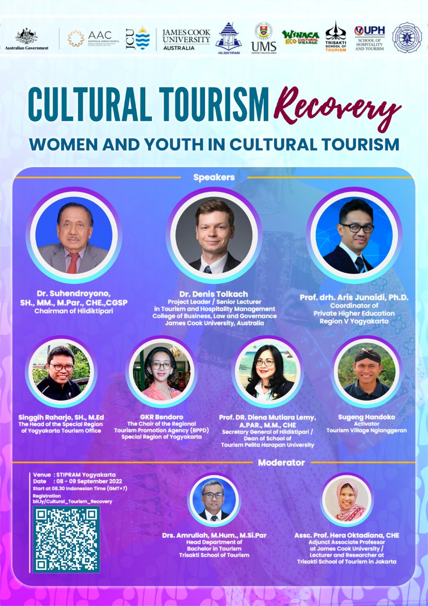 CulturalTourRec's tweet photo. Join us for the second workshop in the Cultural Tourism Recovery series, #AusASEANCouncil. It will take place on the 8th and 9th of September, starting at 8.30am (Indonesia), 9.30am (Malaysia/Philippines) and 11.30am (AEST). Register using this link: https://t.co/ZBcPfYNqhT https://t.co/zl7TSIaDXq