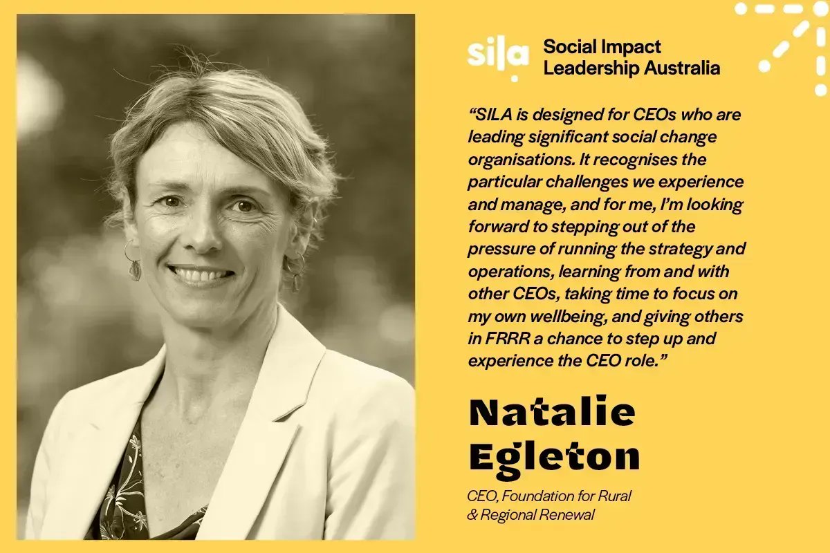 CSIsocialimpact's tweet photo. Building capacity and developing a leadership culture within for-purpose orgs is just one of the many benefits of the #SILAprogram. πͺ Welcome Natalie Egleton, CEO of @FRRR_Oz and one our new #SILA24, announced earlier this month. @negleton https://t.co/V79e5NDoYC