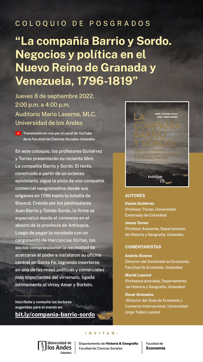 ConstanzaCBC's tweet photo. No se pierdan esta charla sobre negocios y politica en la transición al siglo XIX. Es el jueves 8 de septiembre con un grupo de historiadores y economistas de lujo. @JamesQuipile @aalvarezgallo https://t.co/OfKc3Pcu4y