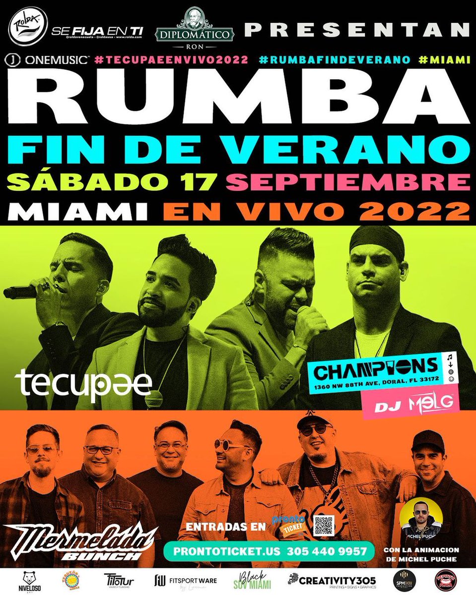 mermeladabunch's tweet photo. #Miami 🔥 vamos a revivir las rumbas maracuchas con nuestros hermanos de @Tecupae.

Lugar: Chamapions (1360 NW 88th Ave. Doral FL 33172) / Entradas: https://t.co/gg10otqRLk 

#Florida #MermeladaBunch #EnVivo #31Agos https://t.co/SouSoFwXiD